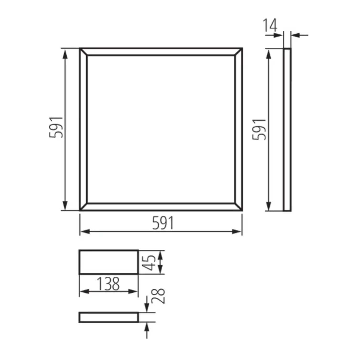 immagine Plafoniera LED Incasso 60x60 40W 3800lm Bianco Freddo 6000K 591x591mm