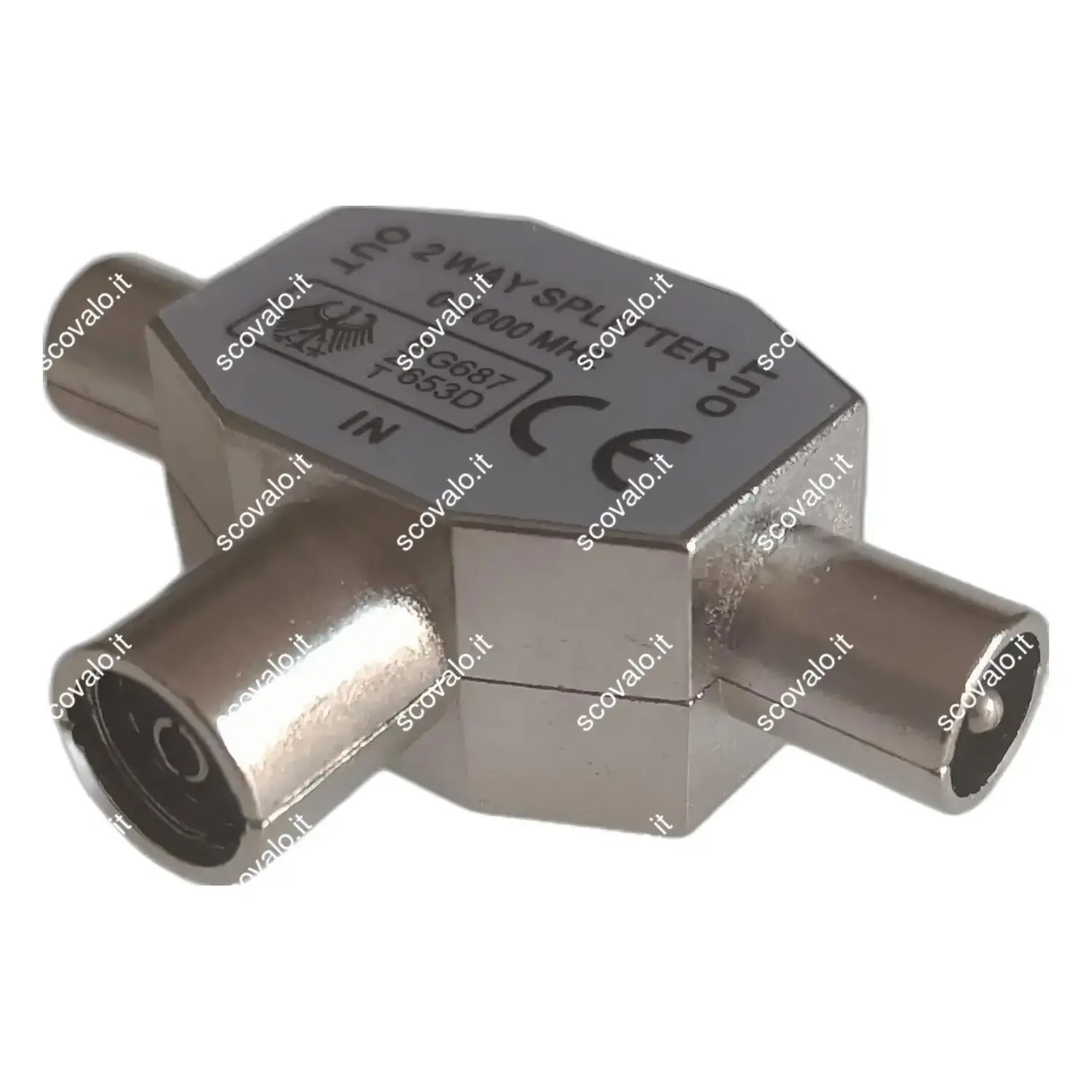 immagine Splitter Antenna TV Derivatore 2 Uscite 9.5 mm Femmina Metallo Coassiale