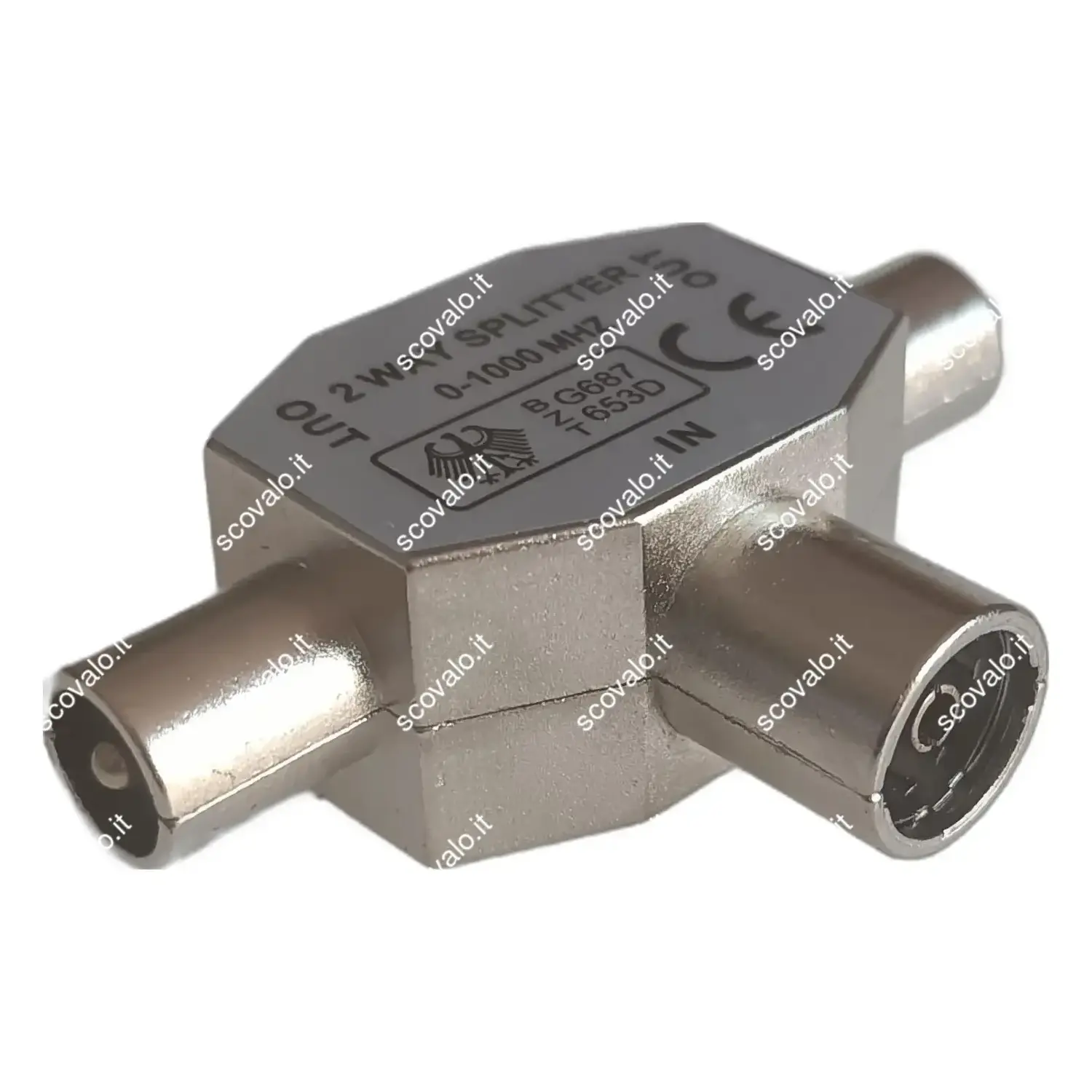 immagine Splitter Antenna TV Derivatore 2 Uscite 9.5 mm Femmina Metallo Coassiale
