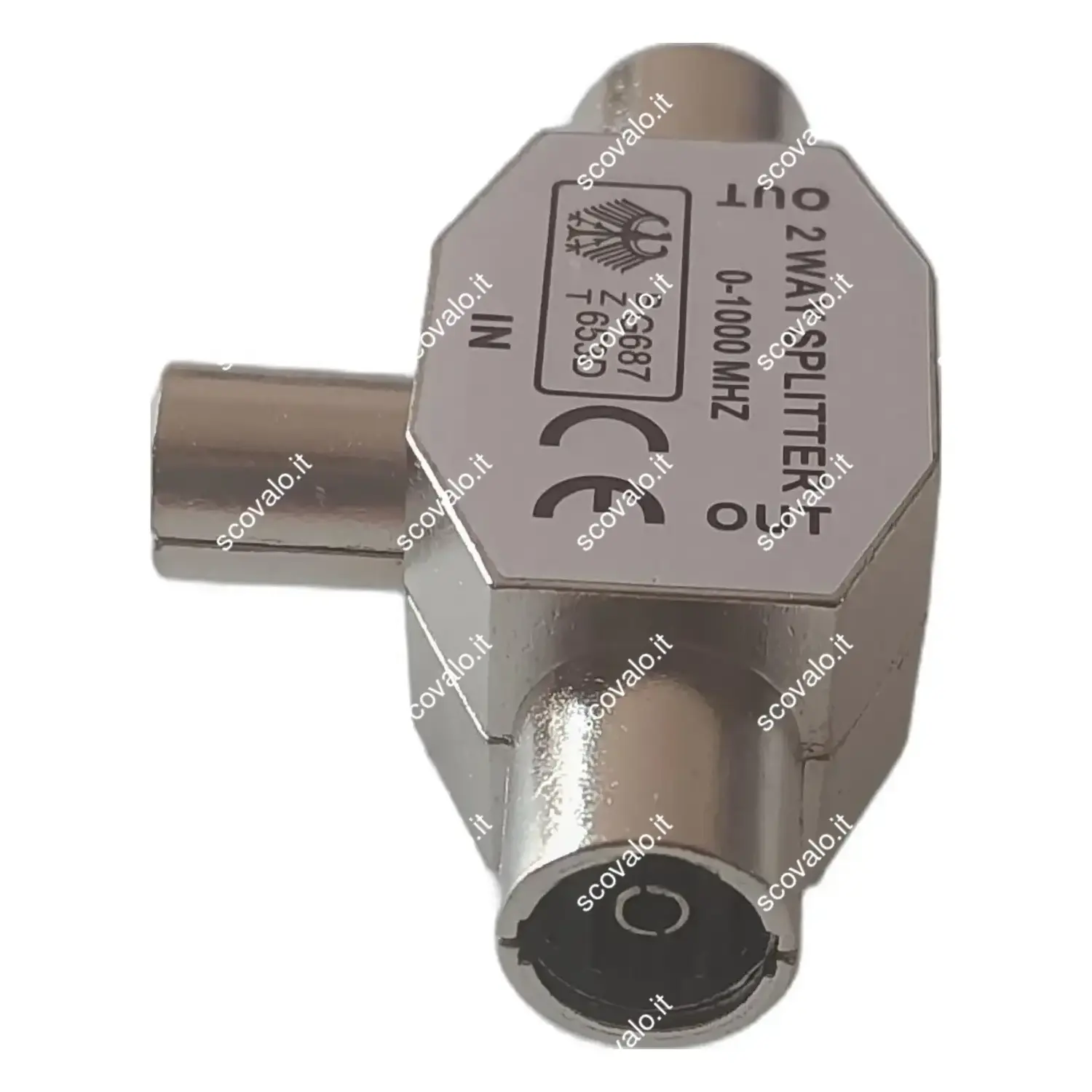 immagine Splitter Antenna TV 9.5mm Maschio a T Doppio Derivatore Coassiale Metallo