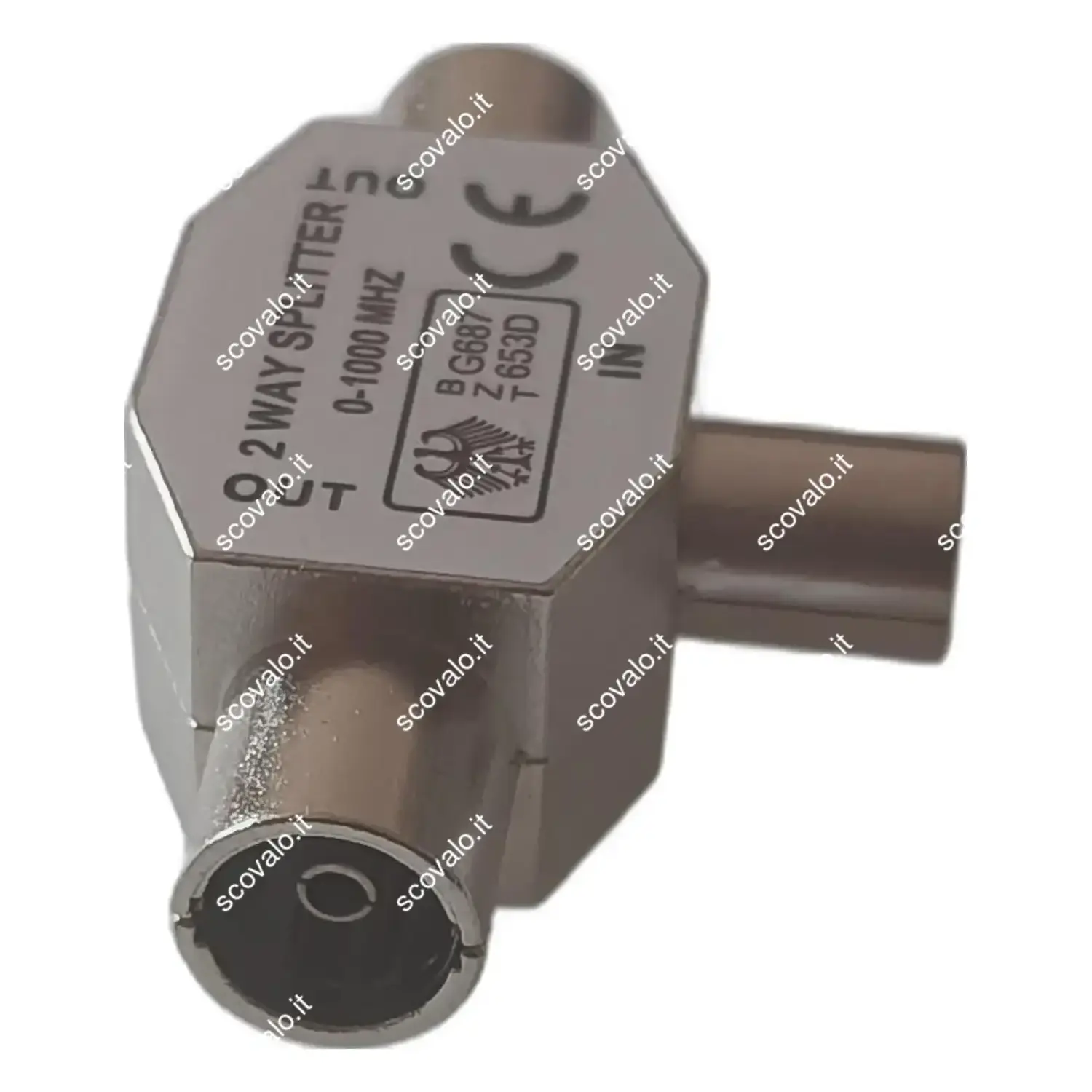 immagine Splitter Antenna TV 9.5mm Maschio a T Doppio Derivatore Coassiale Metallo