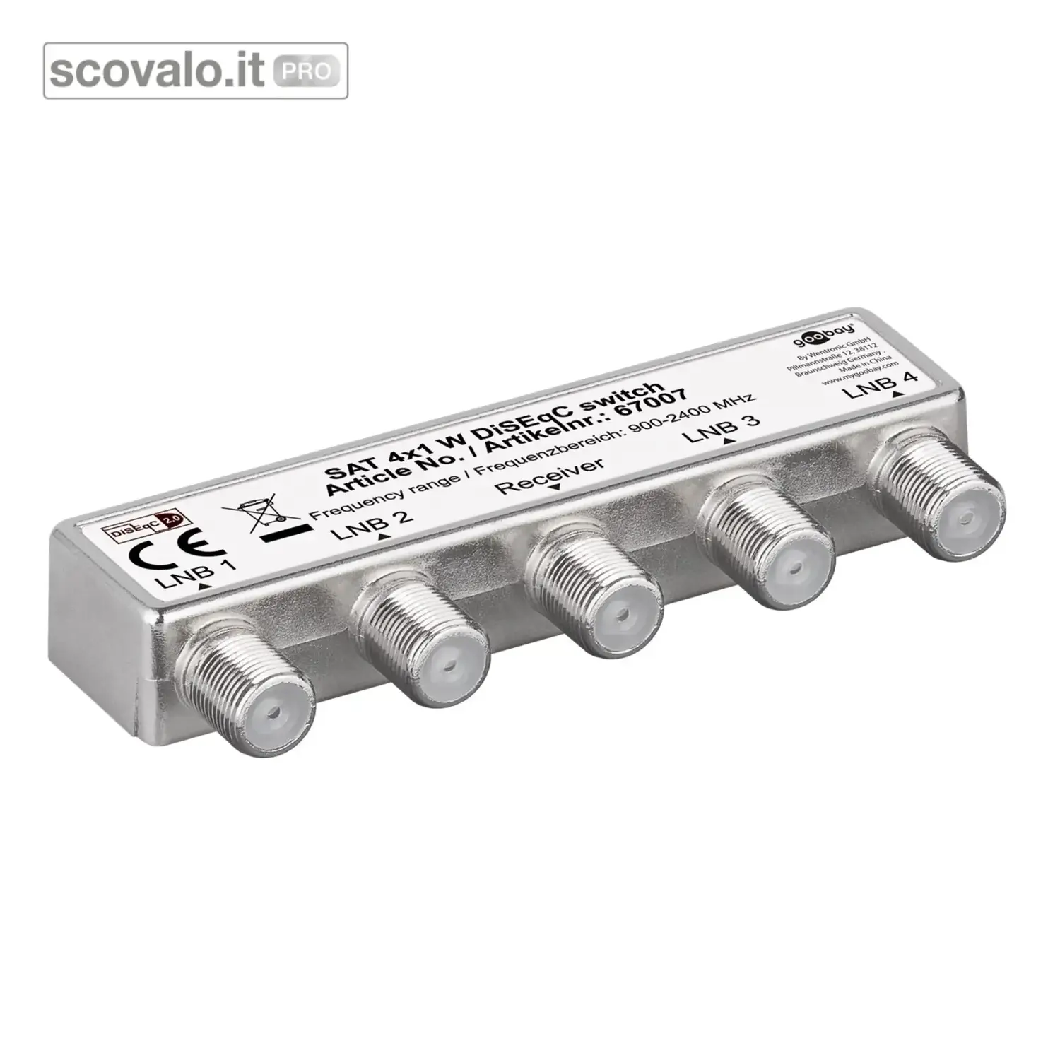 immagine del prodotto DISEQC 2.0 Switch 4x1 LNB 900-2400 MHz Protezione Intemperie F-Type