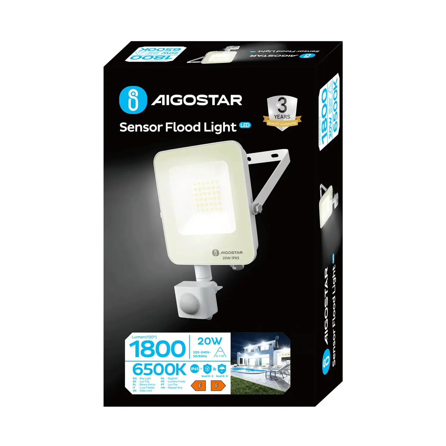 immagine Faretto floodlight led con sensore 20W 1800lm 6500K IP65