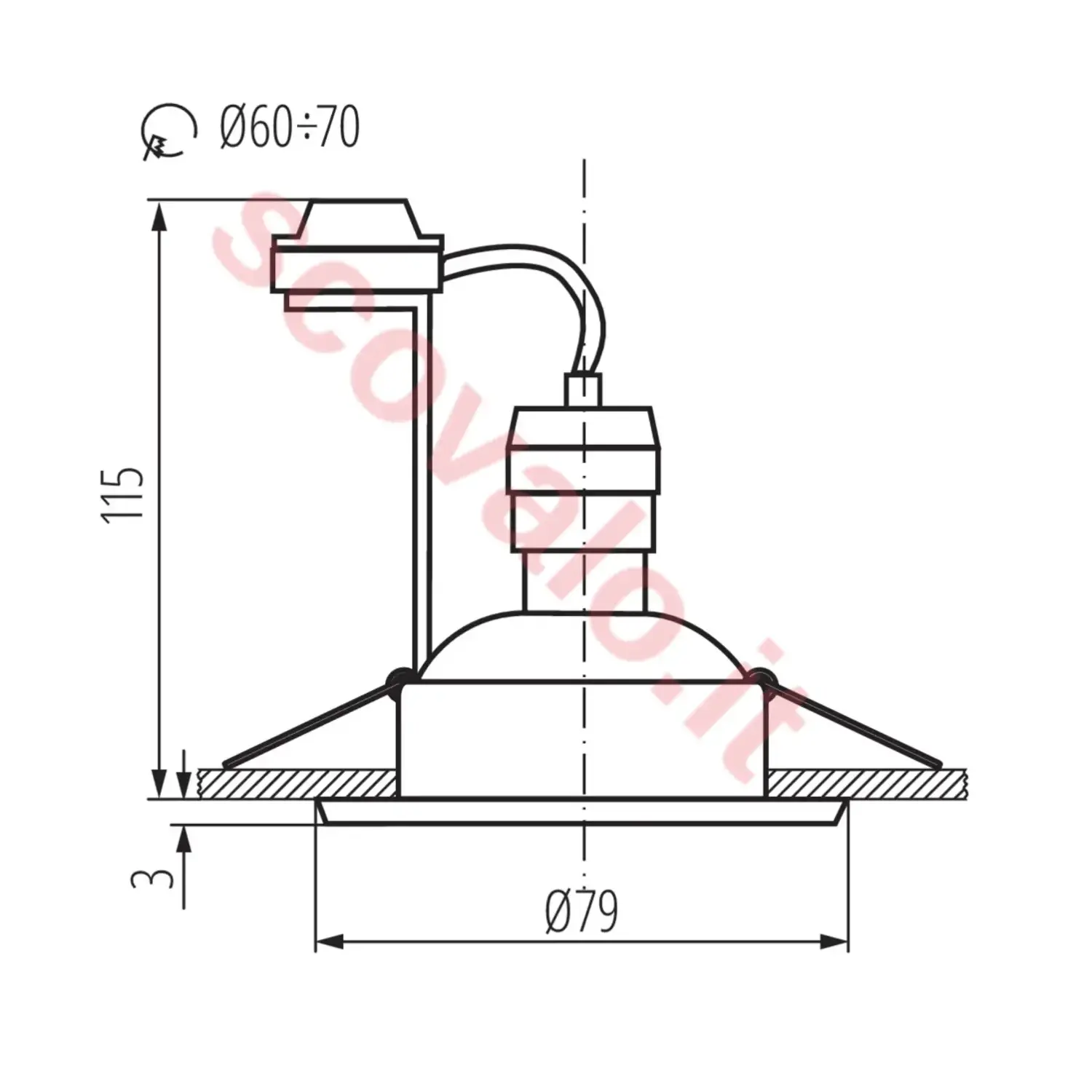 immagine porta faretto incasso gu10 alluminio fisso foro 60 mm tondo