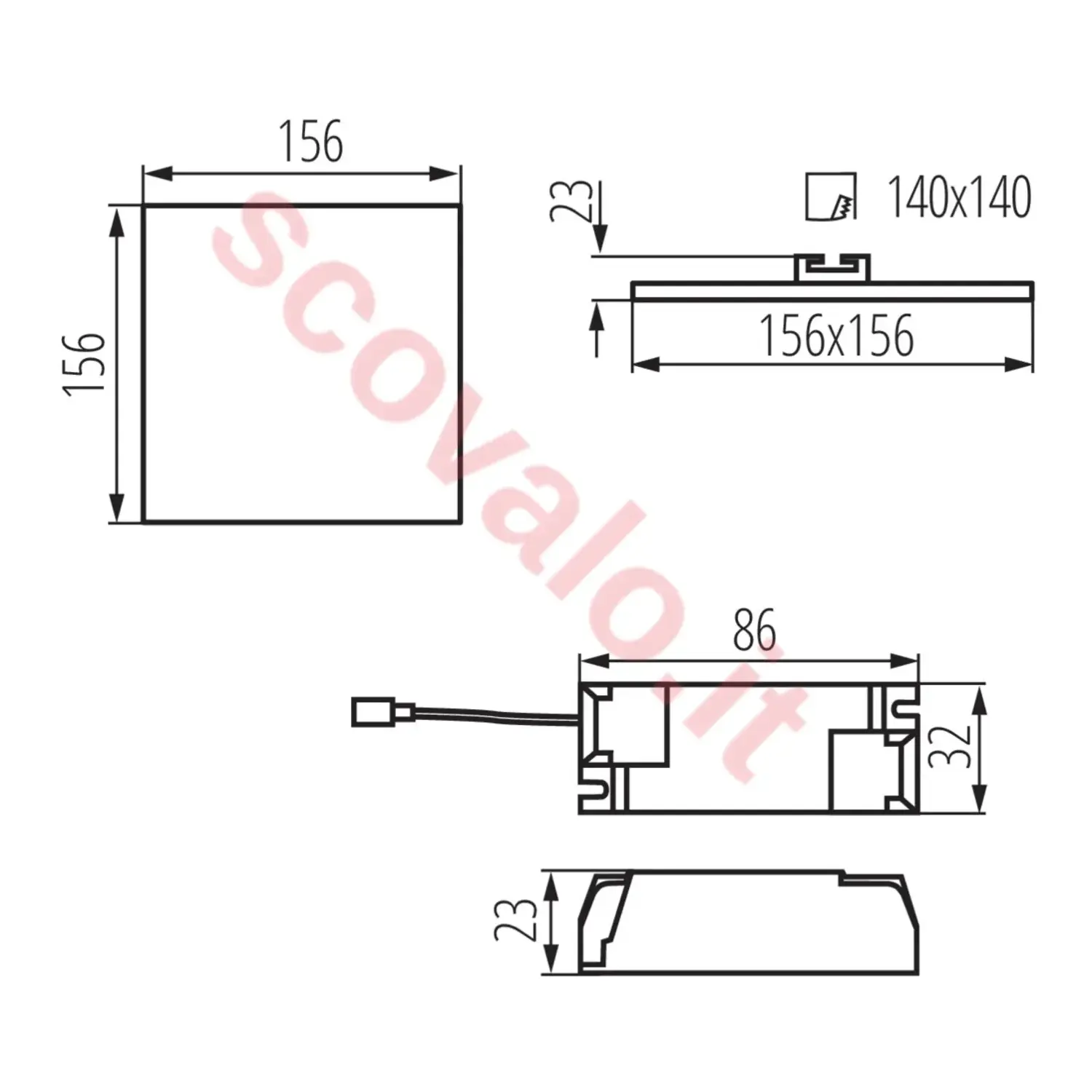 immagine faretto incasso stagno arel led 230v 14 watt bianco naturale foro 140 mm quadrato