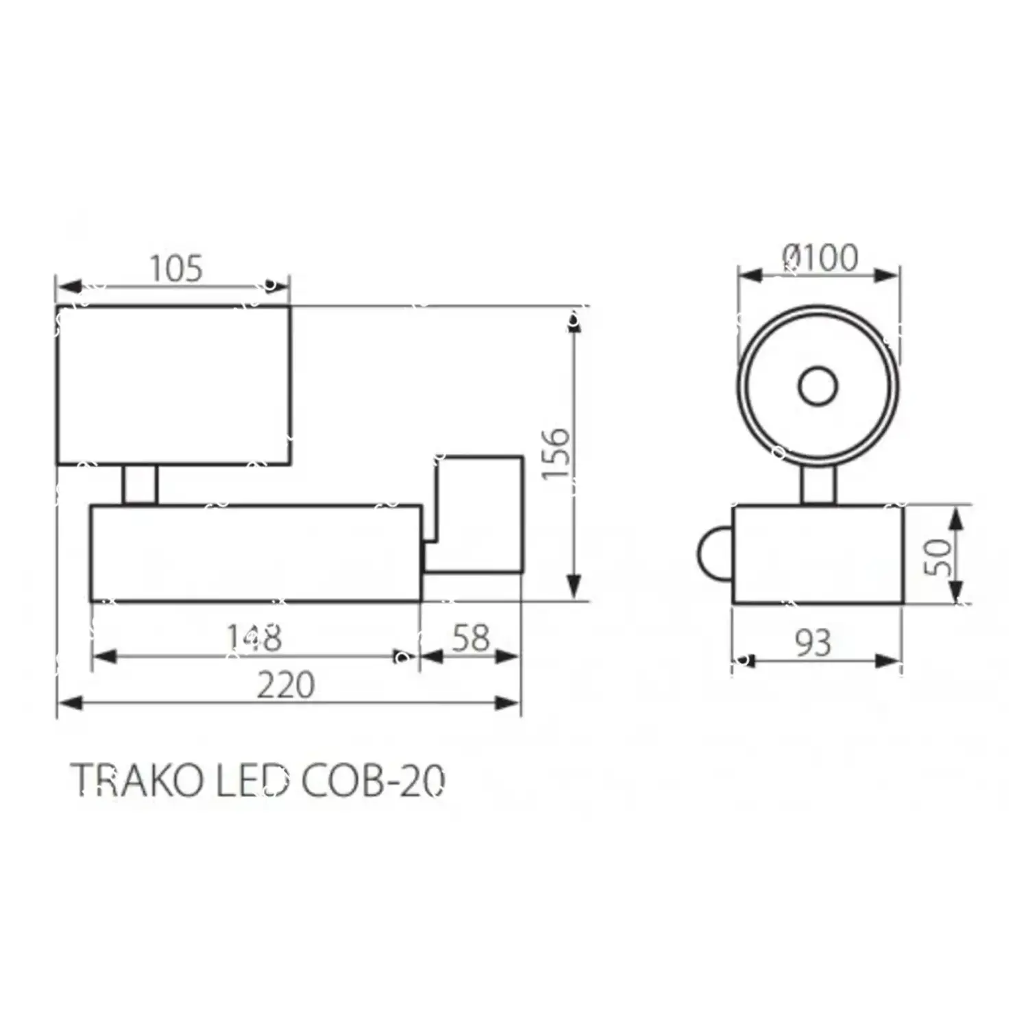 immagine faretto led sistema binario naturale trako led cob-20 20 watt bianco naturale orientabile