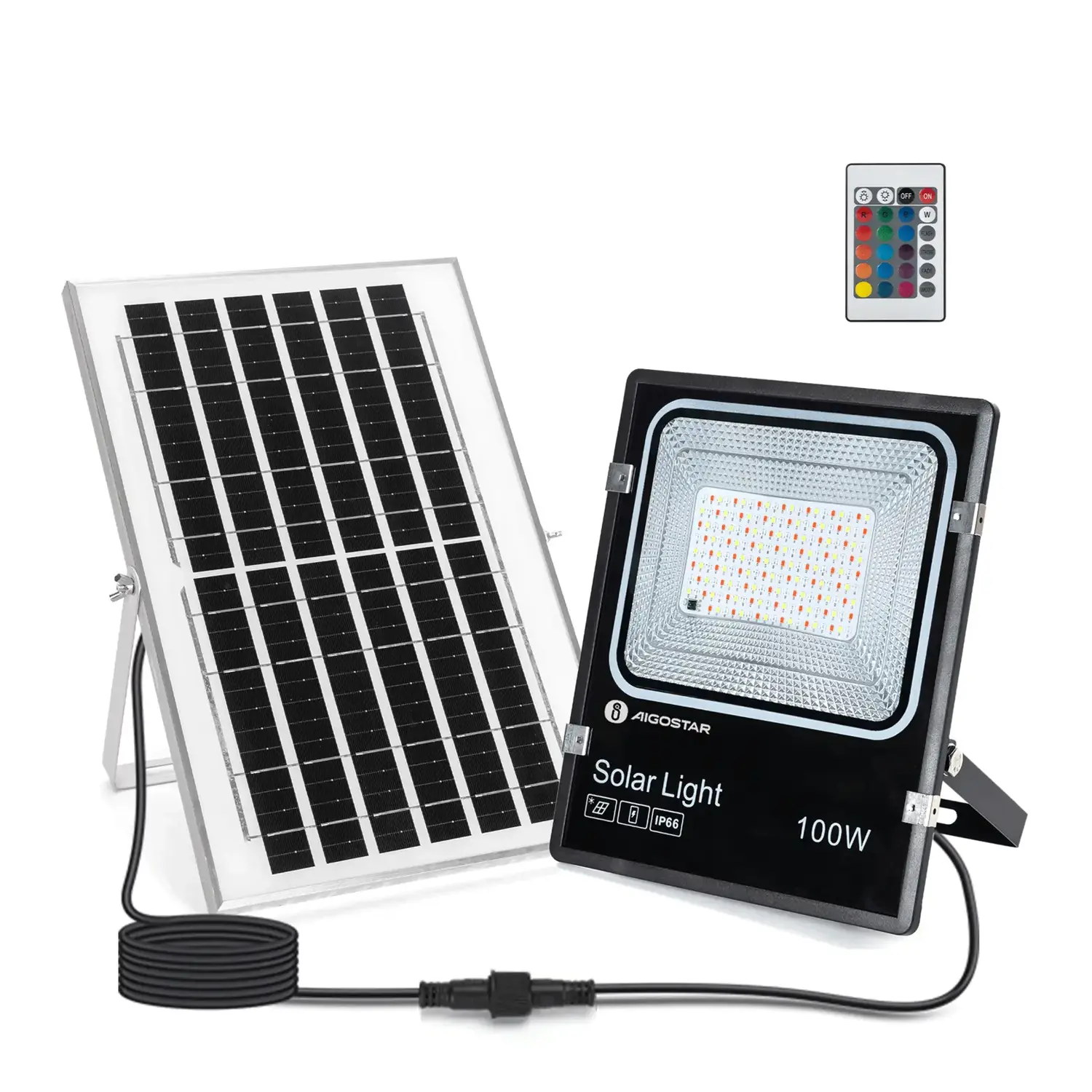 immagine del prodotto faretto luce solare 5m 100W RGB serie 08 faro fotovoltaico con batteria
