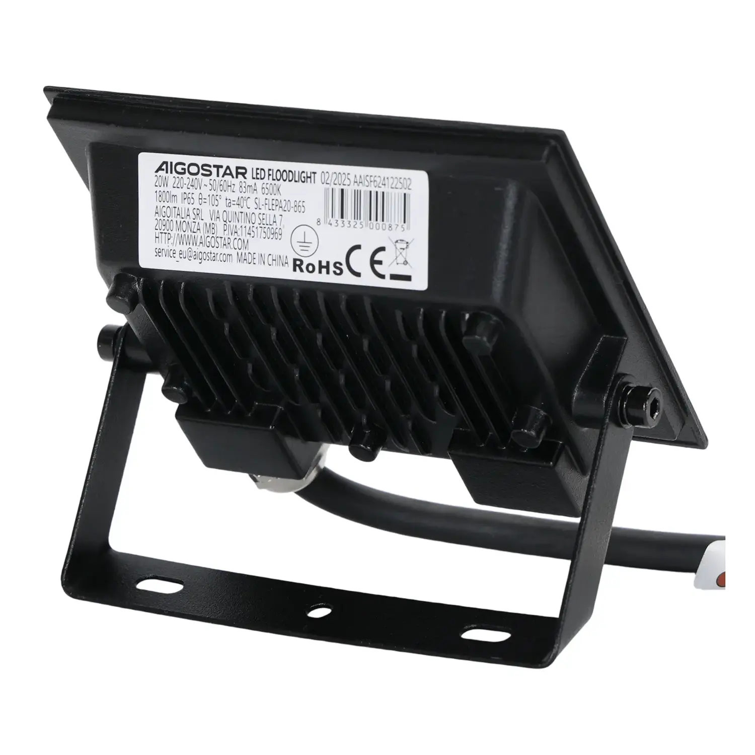 immagine faro led esterno stagno 20 watt 220-240 volt bianco freddo nero ip65