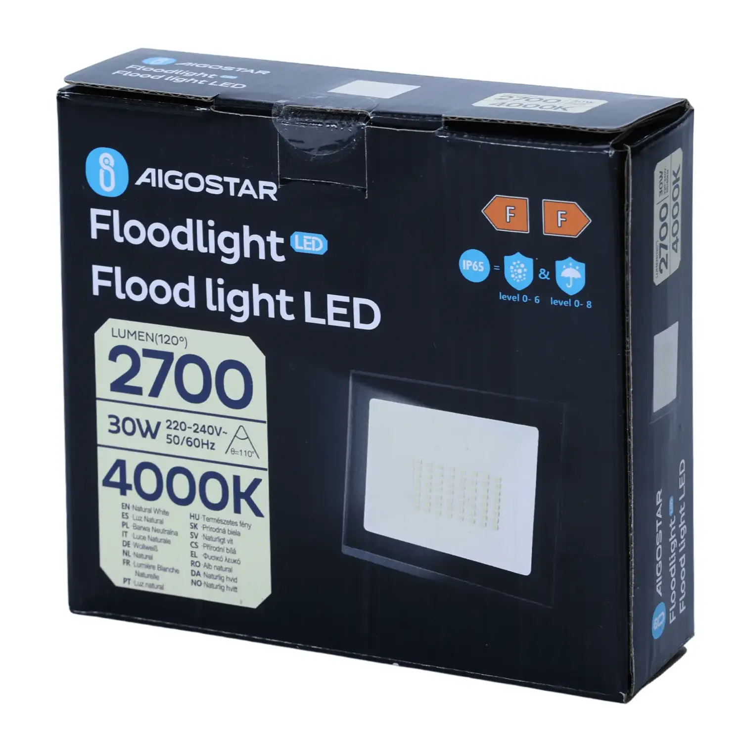 immagine faro led esterno stagno 30 watt 220-240 volt bianco naturale nero ip65