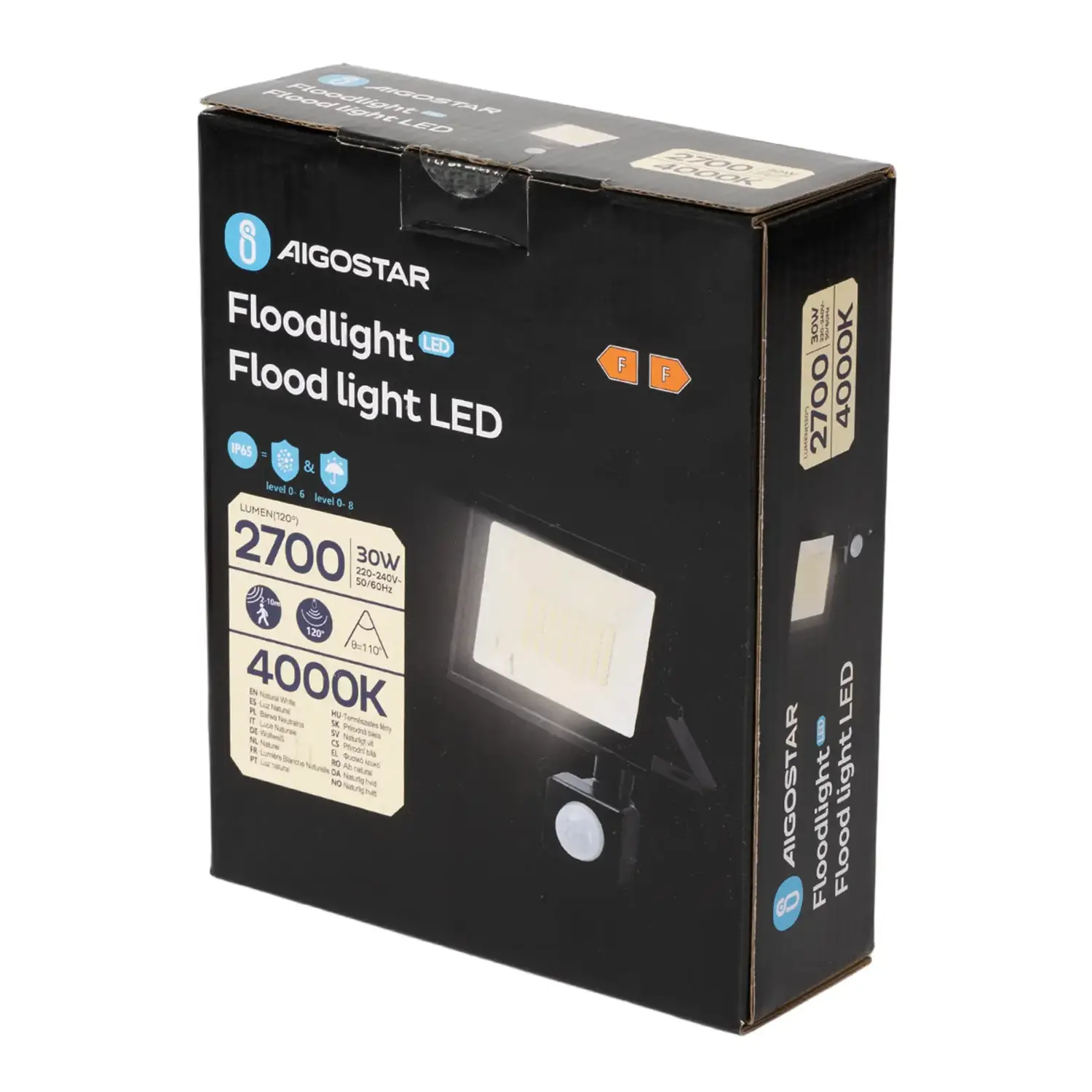 immagine Faro led sensore crepuscolare e di movimento 30 watt 220-240 volt bianco naturale nero