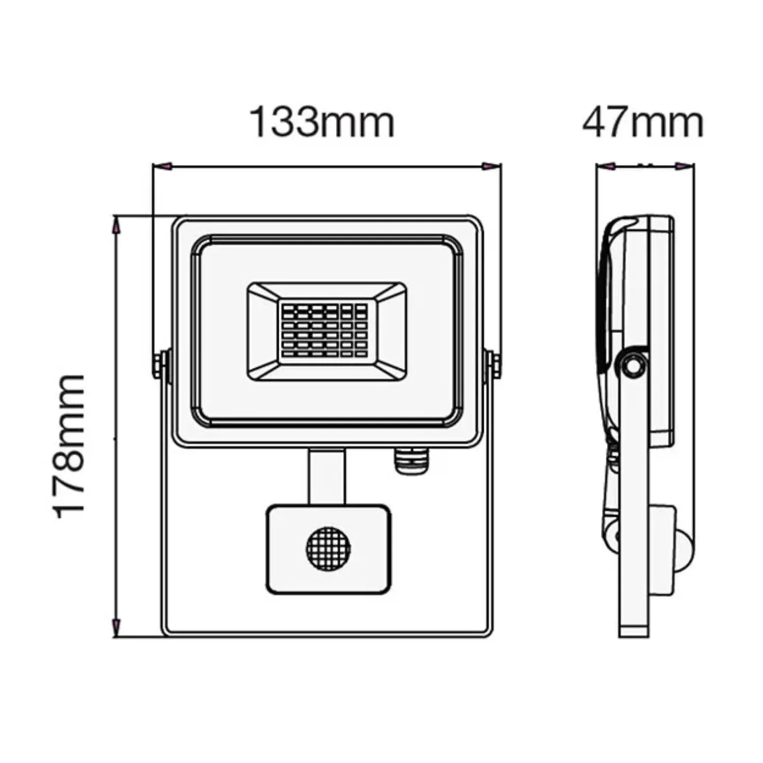 immagine faro con sensore movimento led chip samsung stagno IP65 10 watt bianco freddo nero