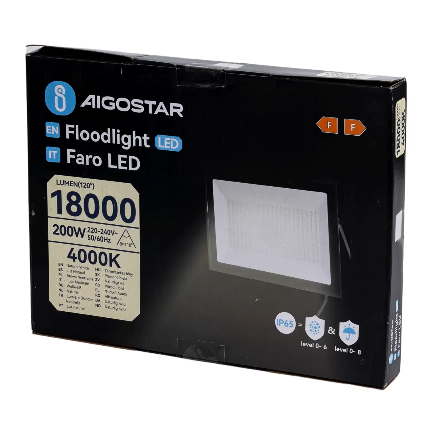 immagine faro led esterno stagno 200 watt 220-240 volt bianco naturale nero ip65