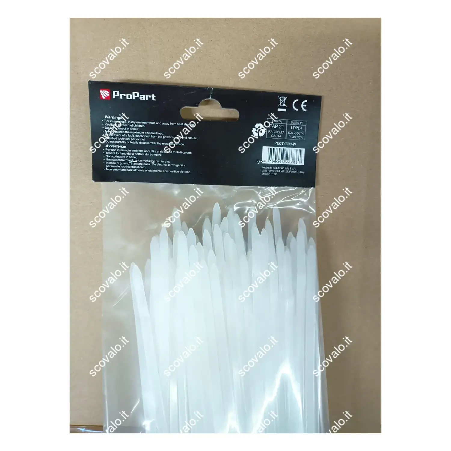 immagine fascette in nylon stringicavi a stringere 300x4,8mm bianco 100 pezzi
