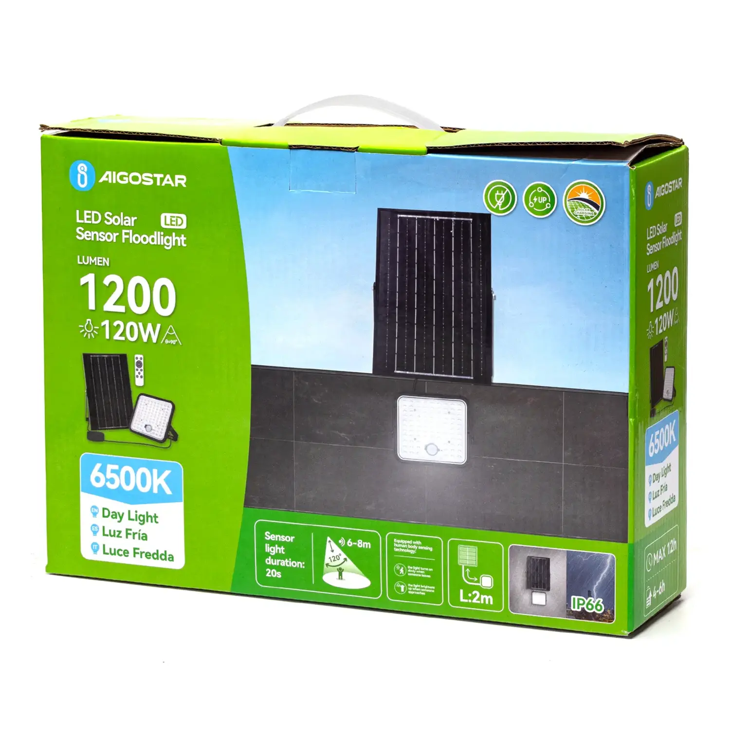 immagine Flood light faretto solare 2m 120W PIR 6500K serie 09