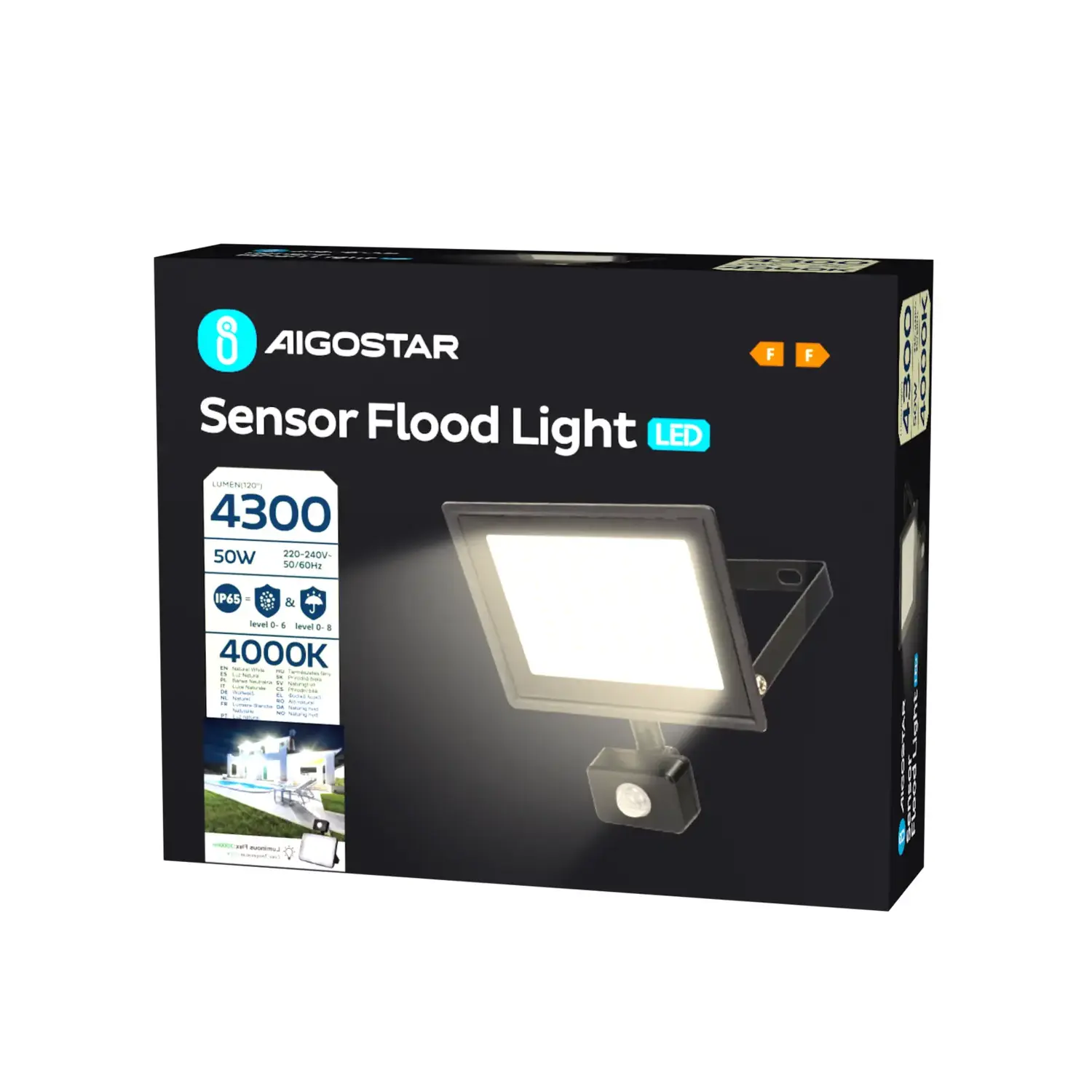 immagine Floodlight faro LED con sensore 50W 4300lm 4000K IP65
