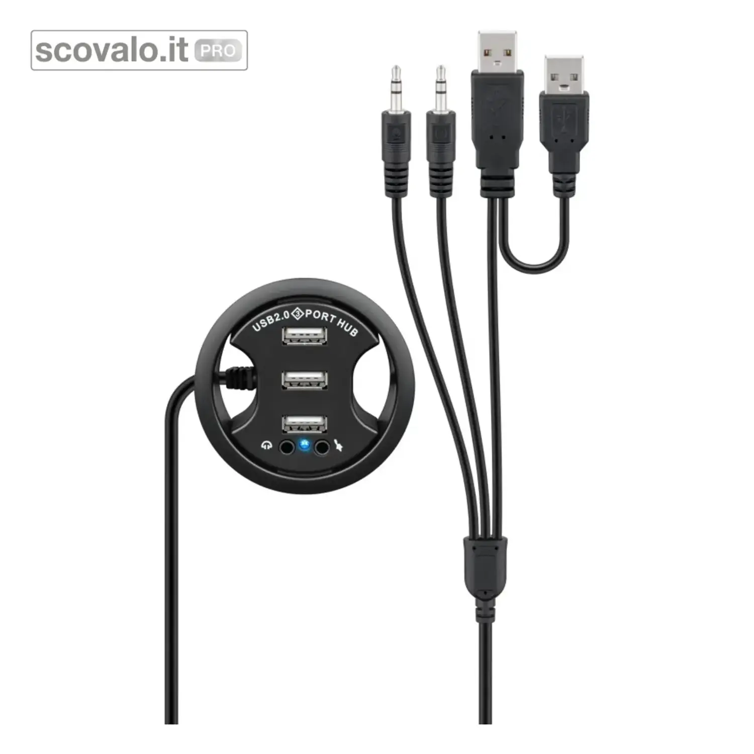 immagine del prodotto Hub USB 2.0 da Incasso 3 Porte + Audio 3.5mm per Canaline 60mm