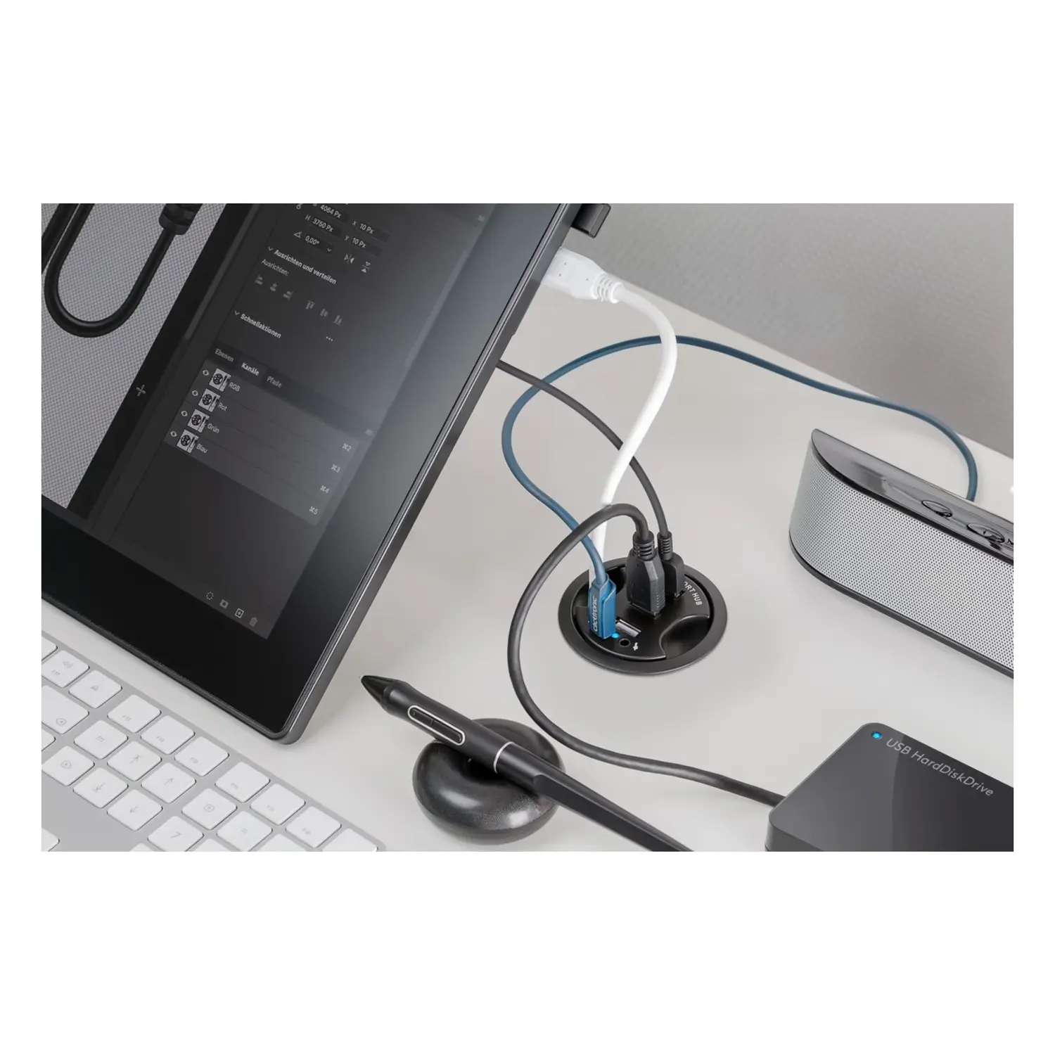immagine Hub USB 2.0 da Incasso 3 Porte + Audio 3.5mm per Canaline 60mm