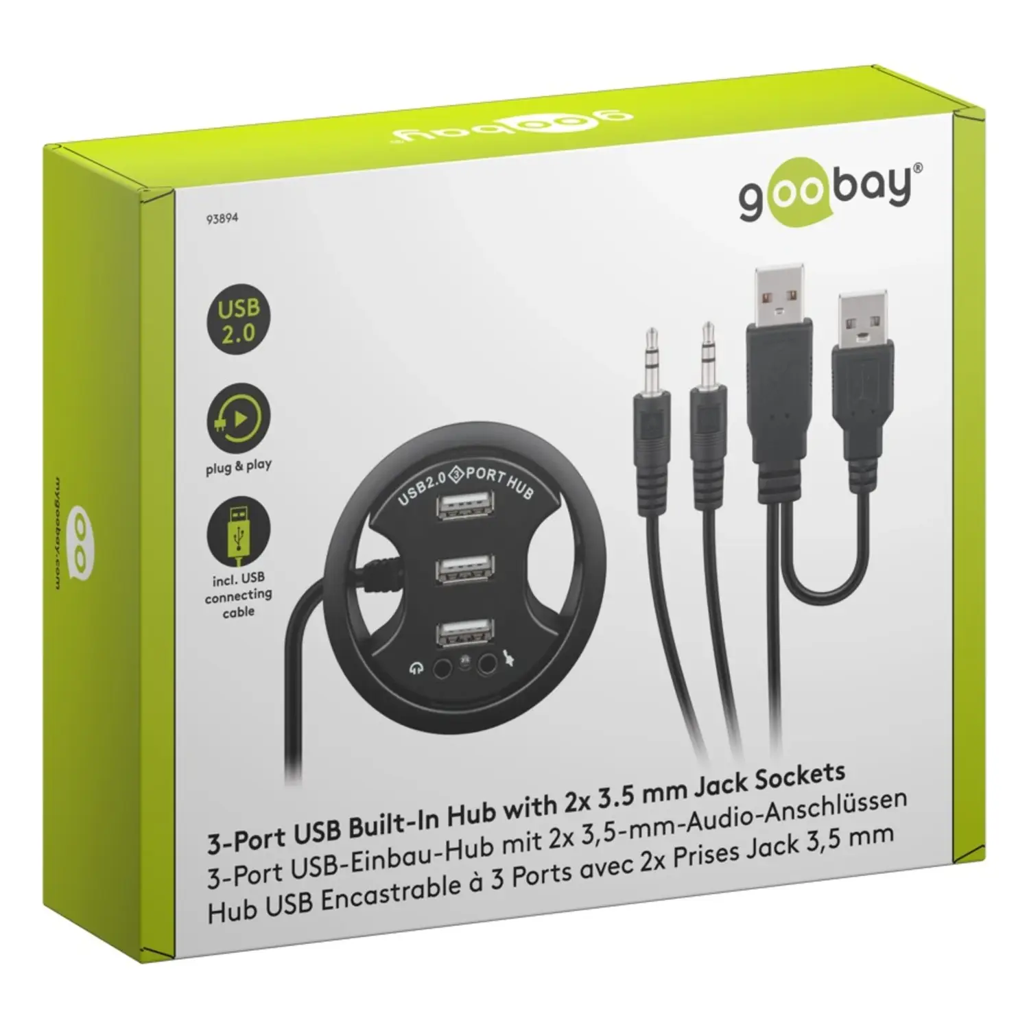 immagine Hub USB 2.0 da Incasso 3 Porte + Audio 3.5mm per Canaline 60mm