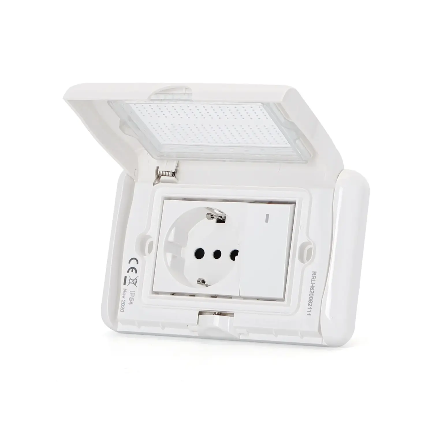 immagine del prodotto placca stagna coperchio idrobox 3 posti presa scuko e interruttore