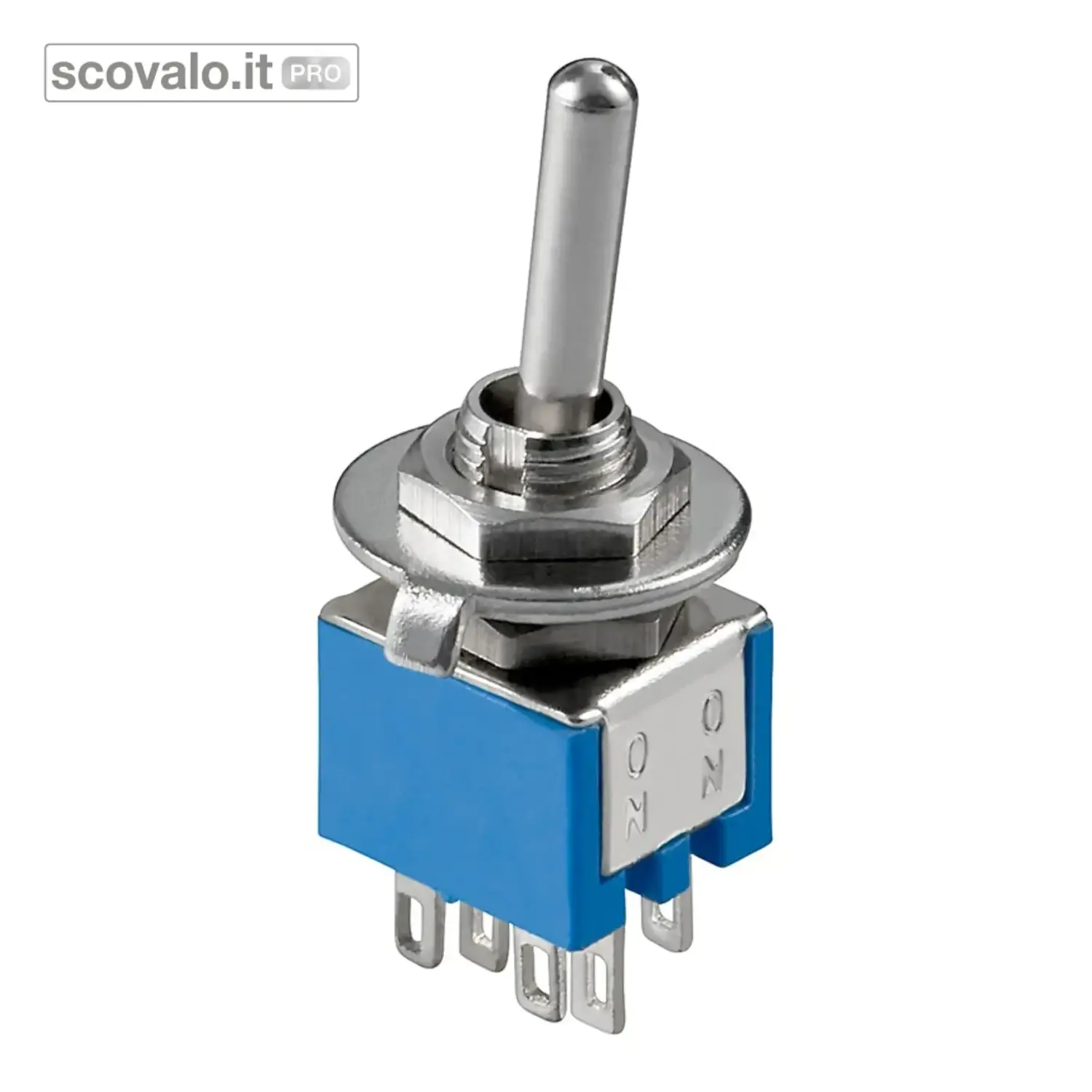 immagine del prodotto Interruttore Levetta Miniatura 6 Pin 2x ON-OFF-ON Blu 3A 125V Metallo