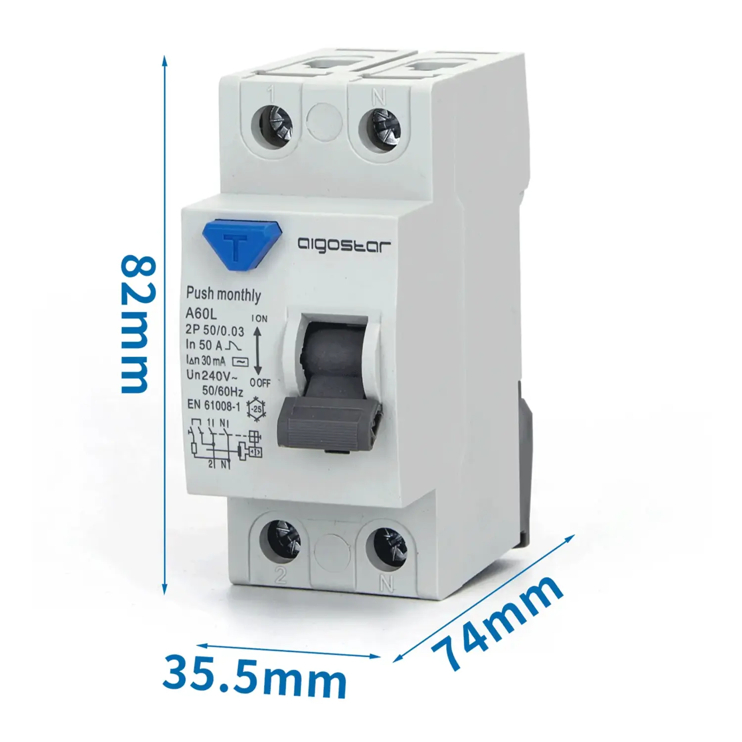 immagine del prodotto Interruttore differenziale 2P 50A 30mA AC  grigio