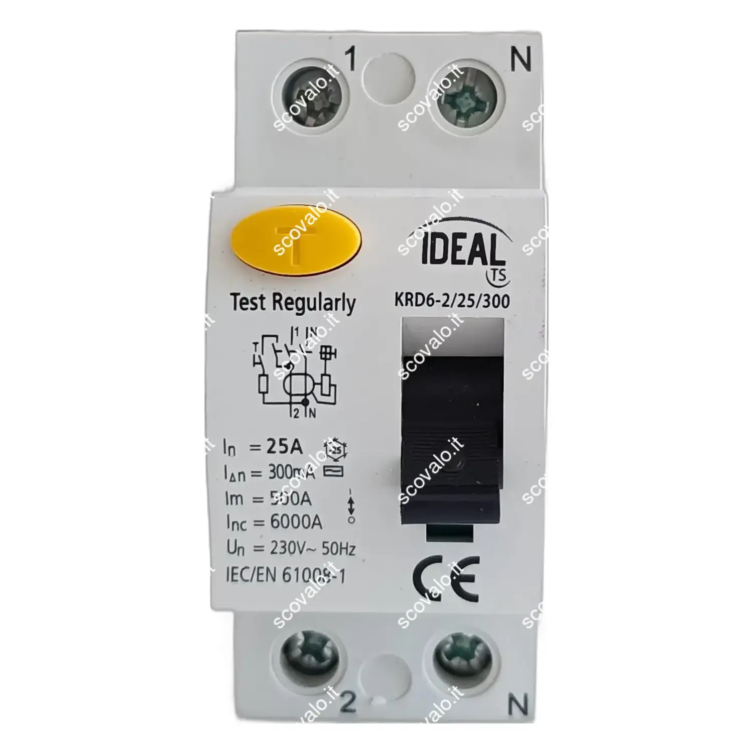 immagine del prodotto interruttore differenziale puro 300mA 0.3A salvavita tipo AC 25a