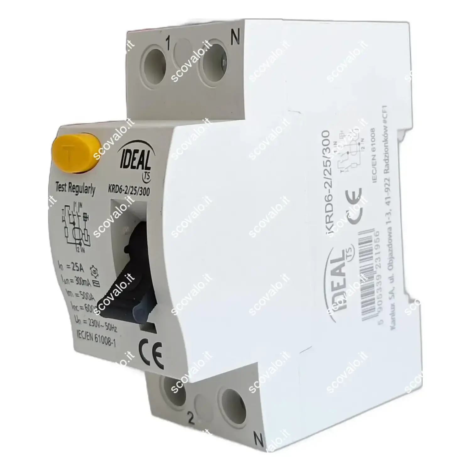 immagine interruttore differenziale puro 300mA 0.3A salvavita tipo AC 25a
