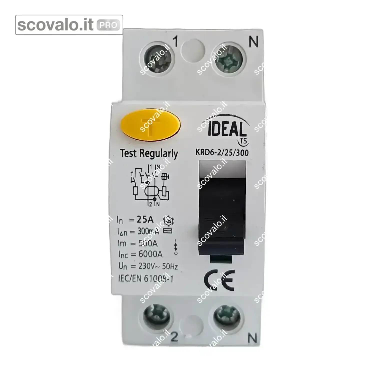 immagine del prodotto Interruttore Differenziale Puro 300mA 0.3A Salvavita AC 25A Ideal TS