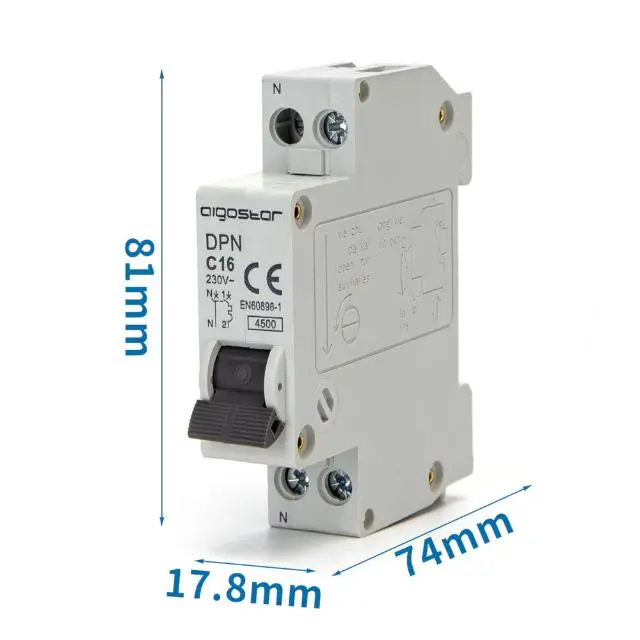 immagine del prodotto interruttore magnetotermico 1 modulo 4500a 1p+n slim IP20 CE 220-240 volt 16A 1 aig 197612