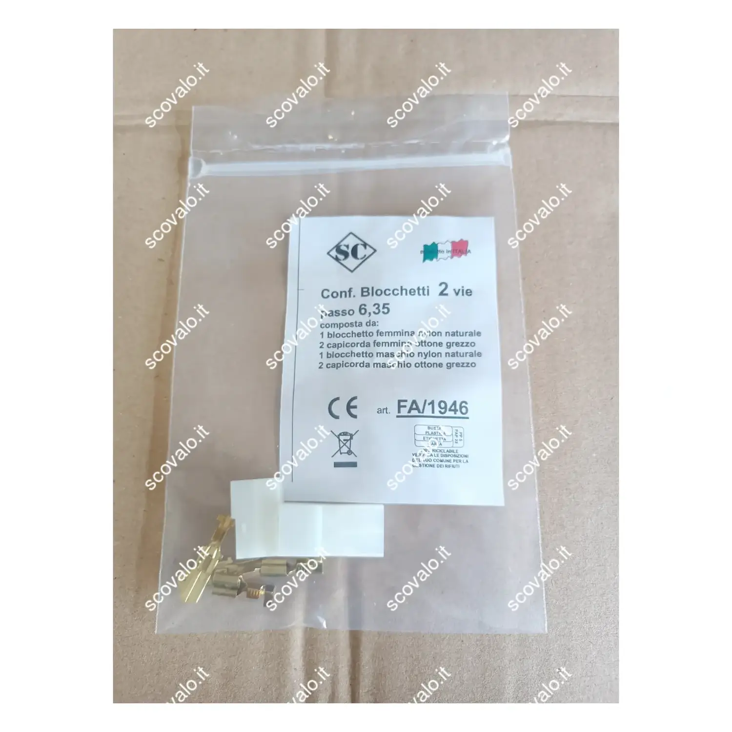 immagine kit blocchetti faston connessione maschio-femmina a 2 poli 6.35mm