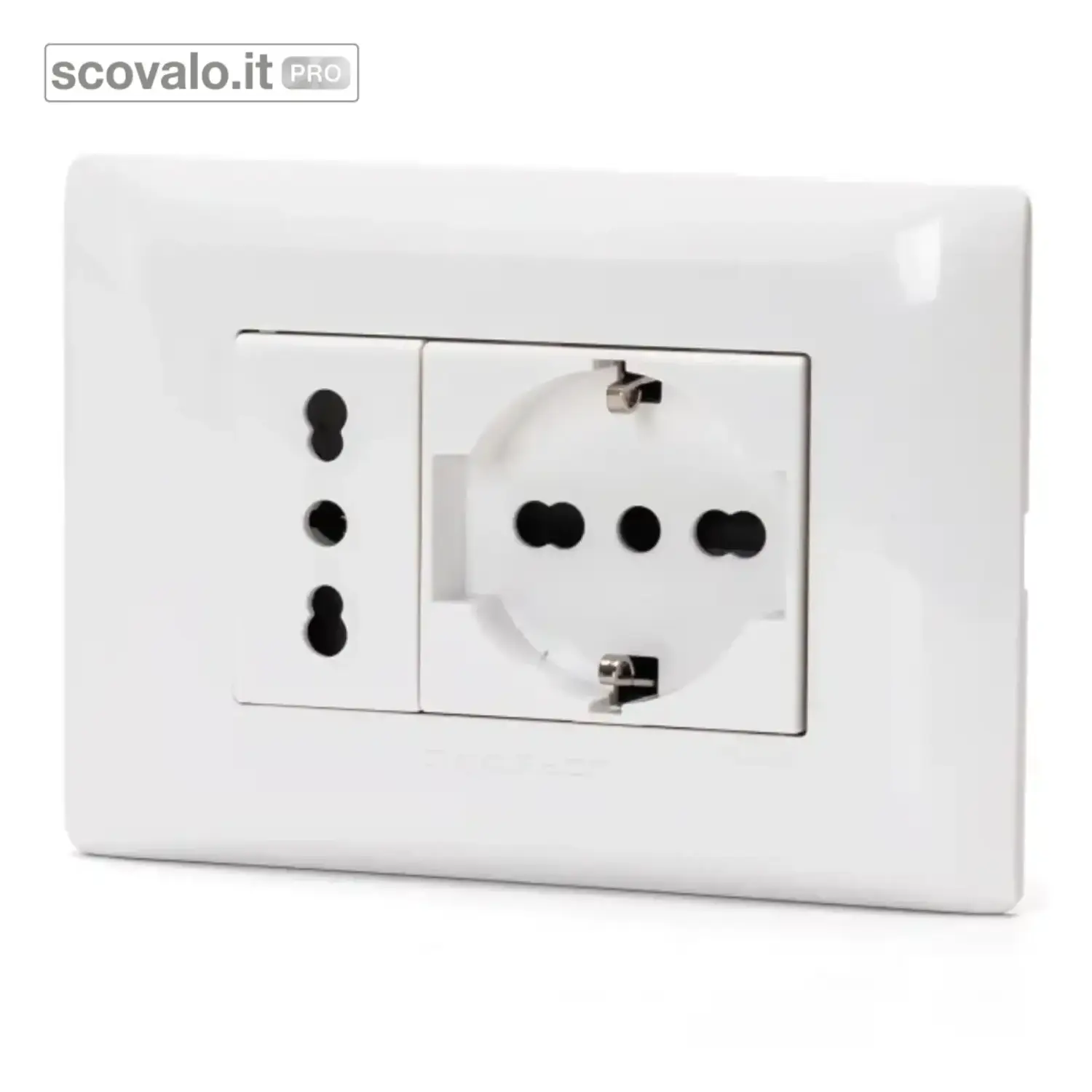 immagine del prodotto Kit Placca a 3 Posti Presa Schuko e Bipasso Serie Incasso 16A 250V Bianco