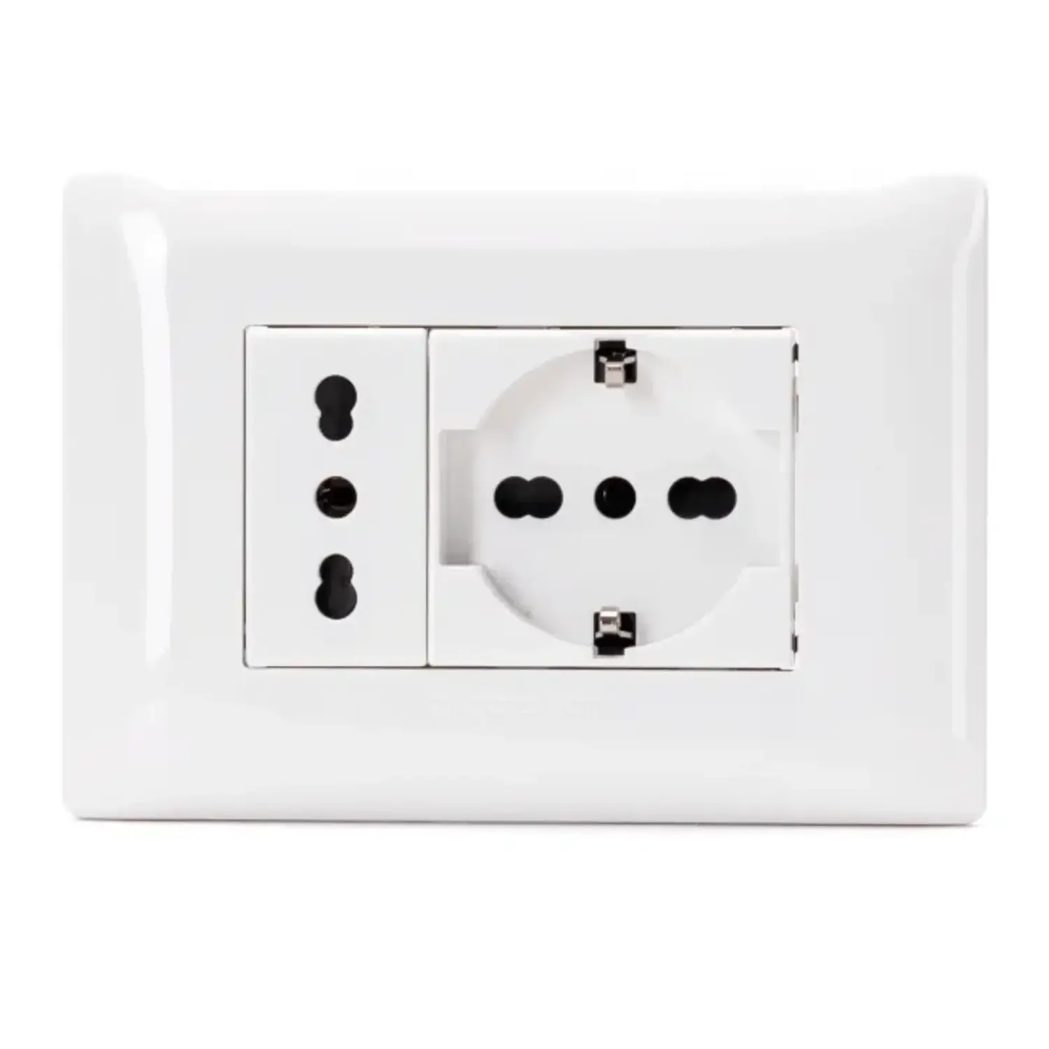 immagine Kit Placca a 3 Posti Presa Schuko e Bipasso Serie Incasso 16A 250V Bianco