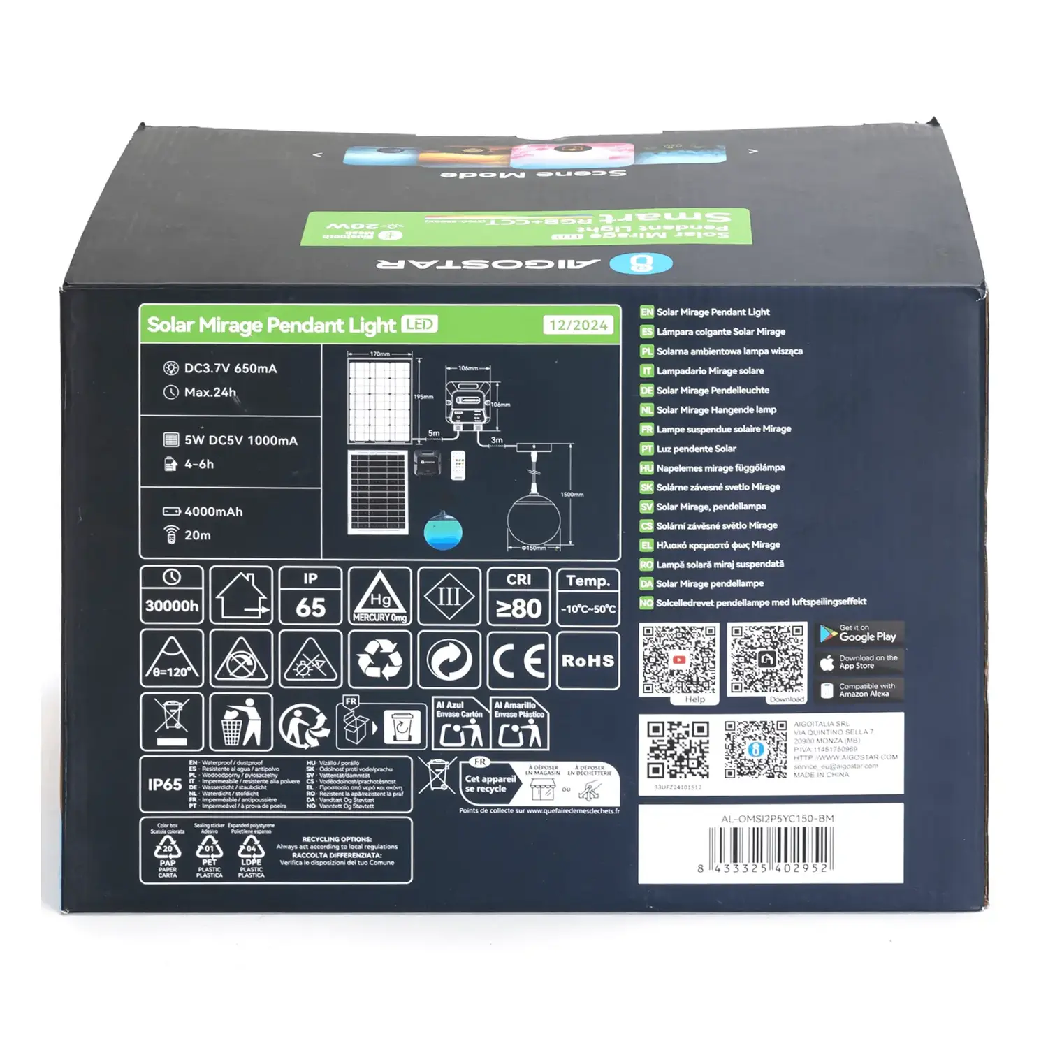 immagine Lampada a sospensione solare smart Mirage con rete Bluetooth, 20W RGBCCT