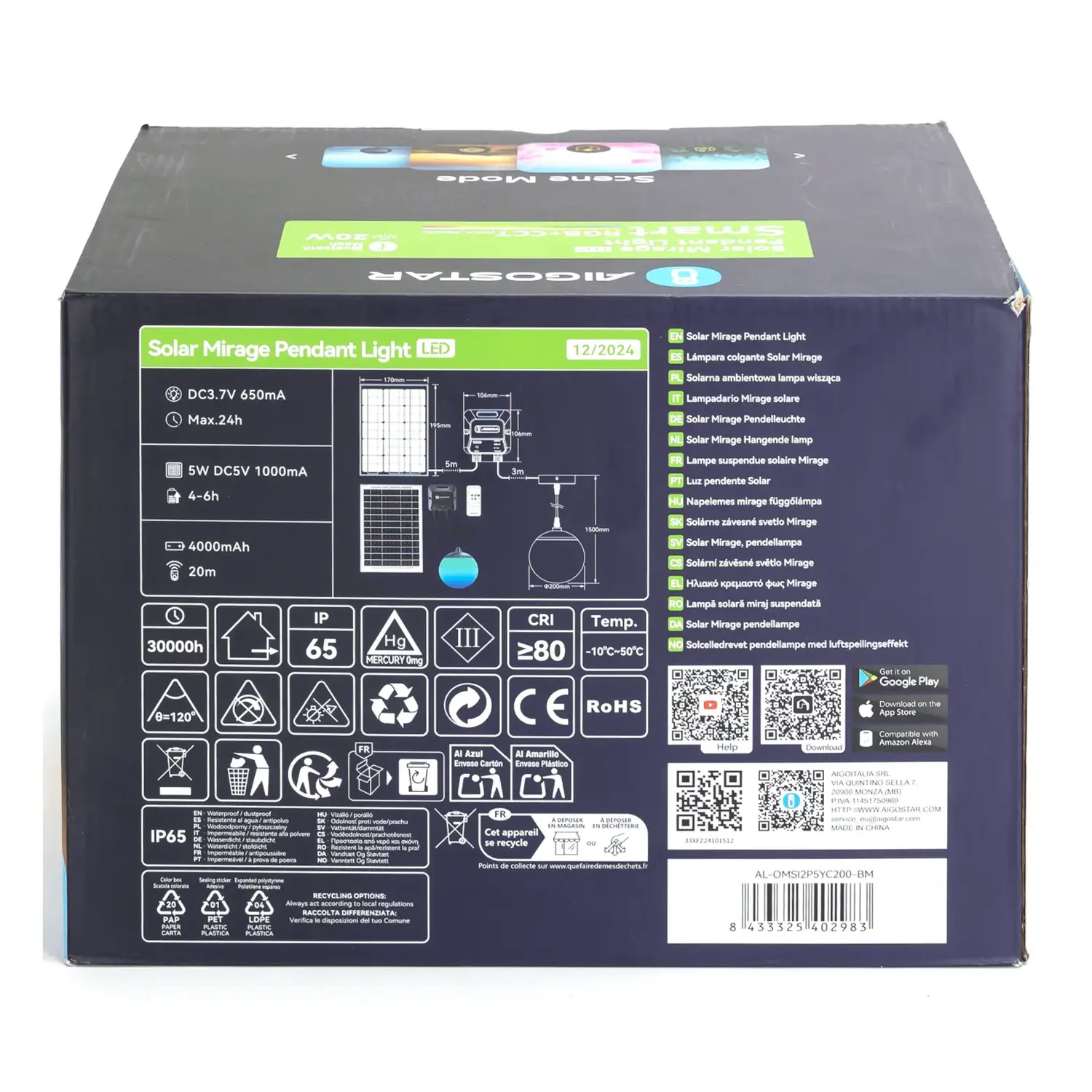 immagine Lampada a sospensione solare smart Mirage con rete Bluetooth, 20W RGBCCT