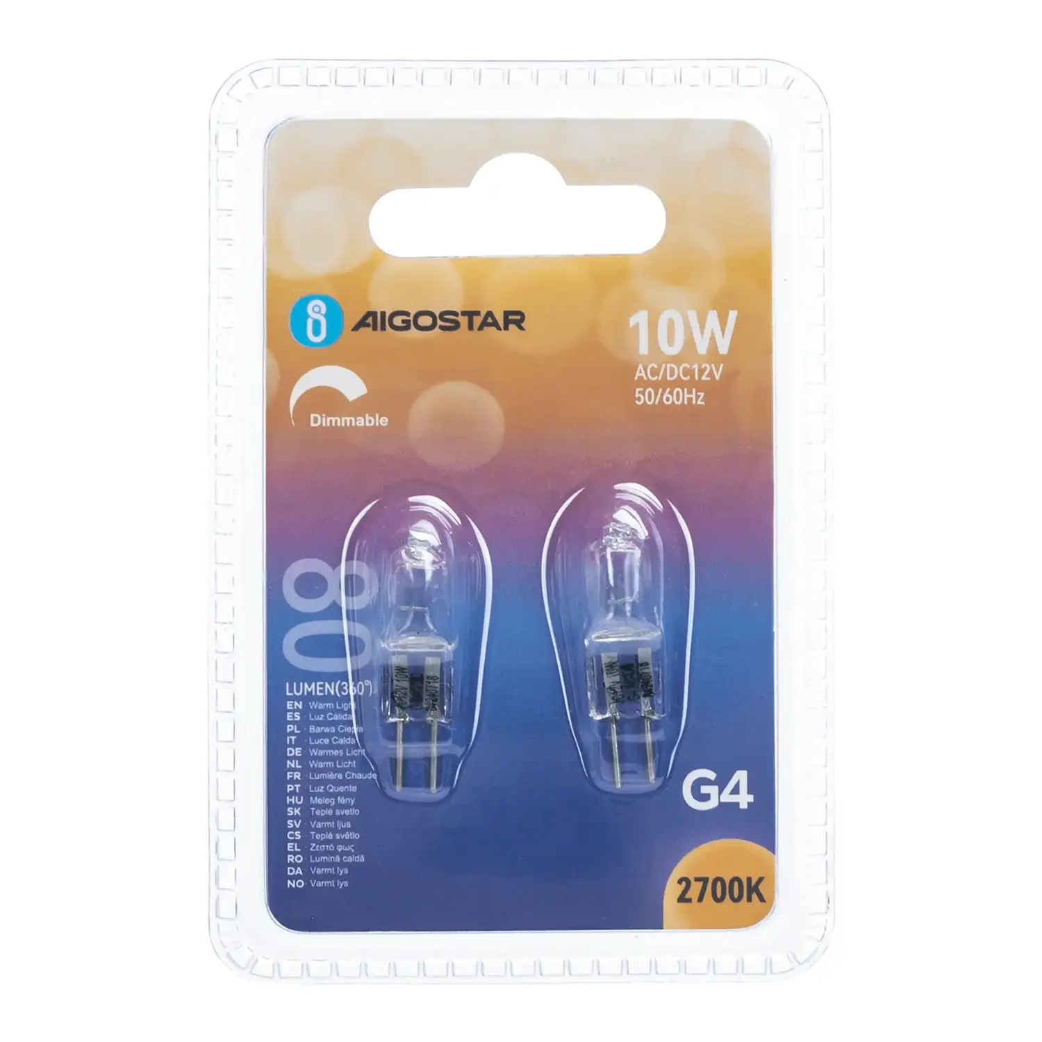 immagine Lampada alogena 12V 2700K 2 pz g4 10 watt bianco caldo