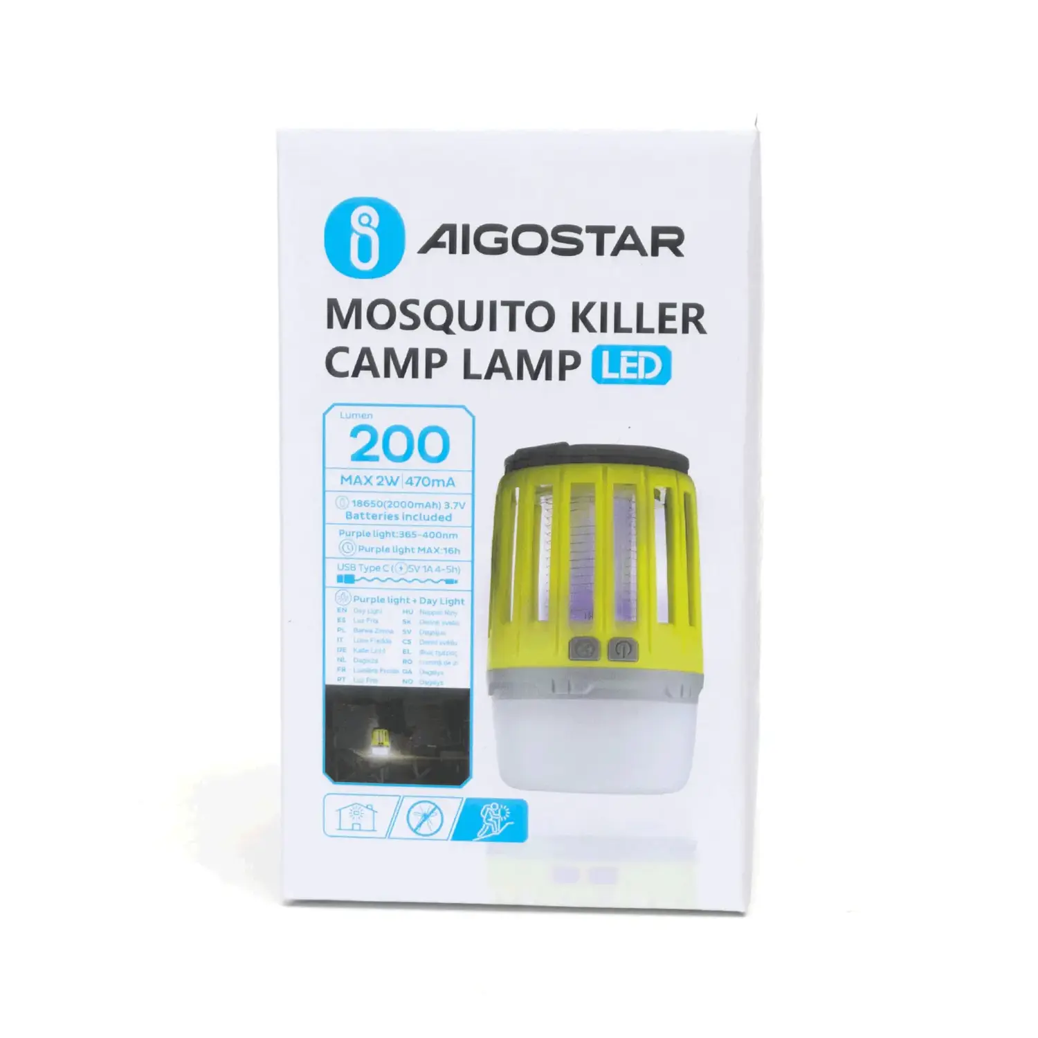 immagine Lampada da campeggio antizanzare 200 lm luce viola + luce rossa + luce bianca ricarica USB verde