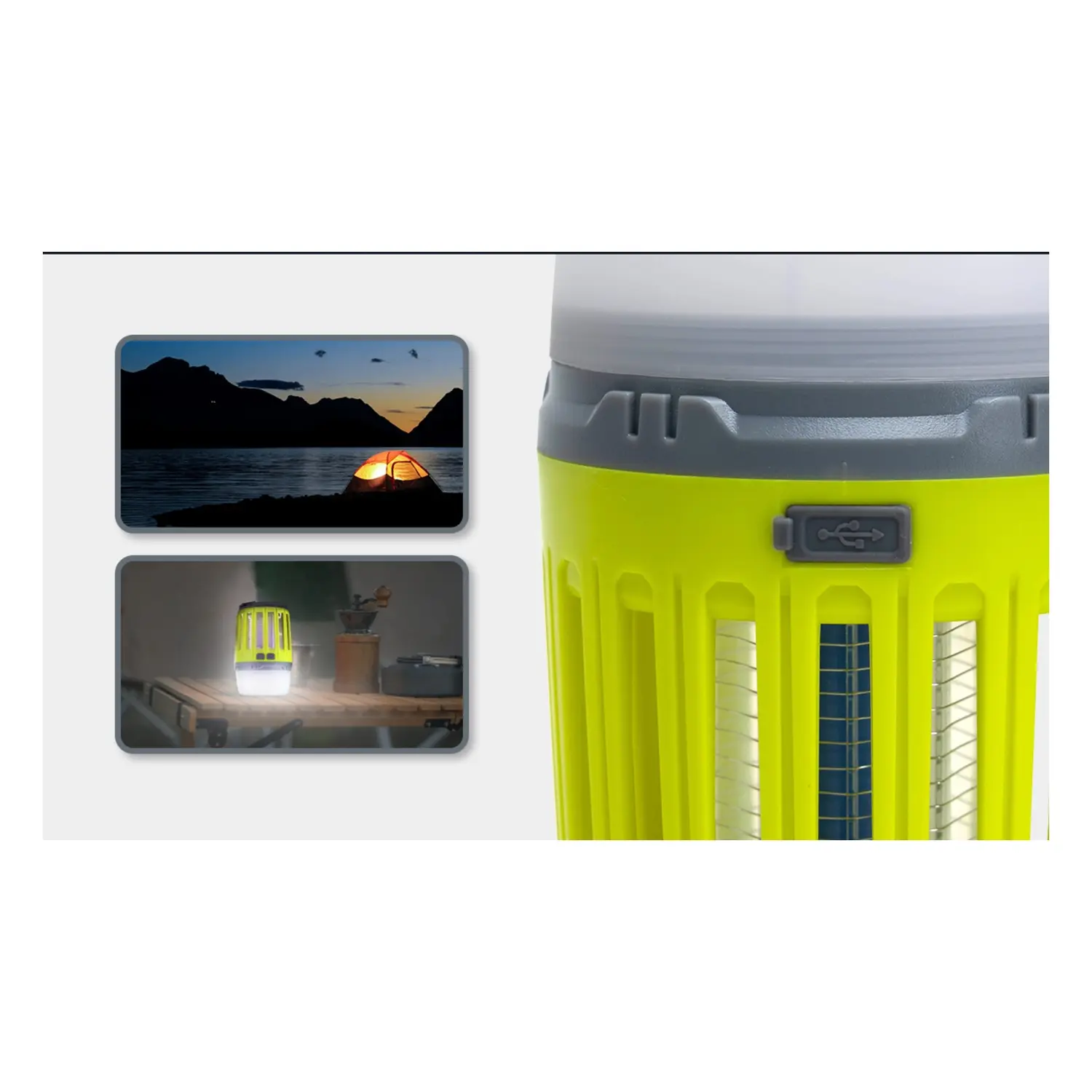 immagine Lampada da campeggio antizanzare 200 lm luce viola + luce rossa + luce bianca ricarica USB verde