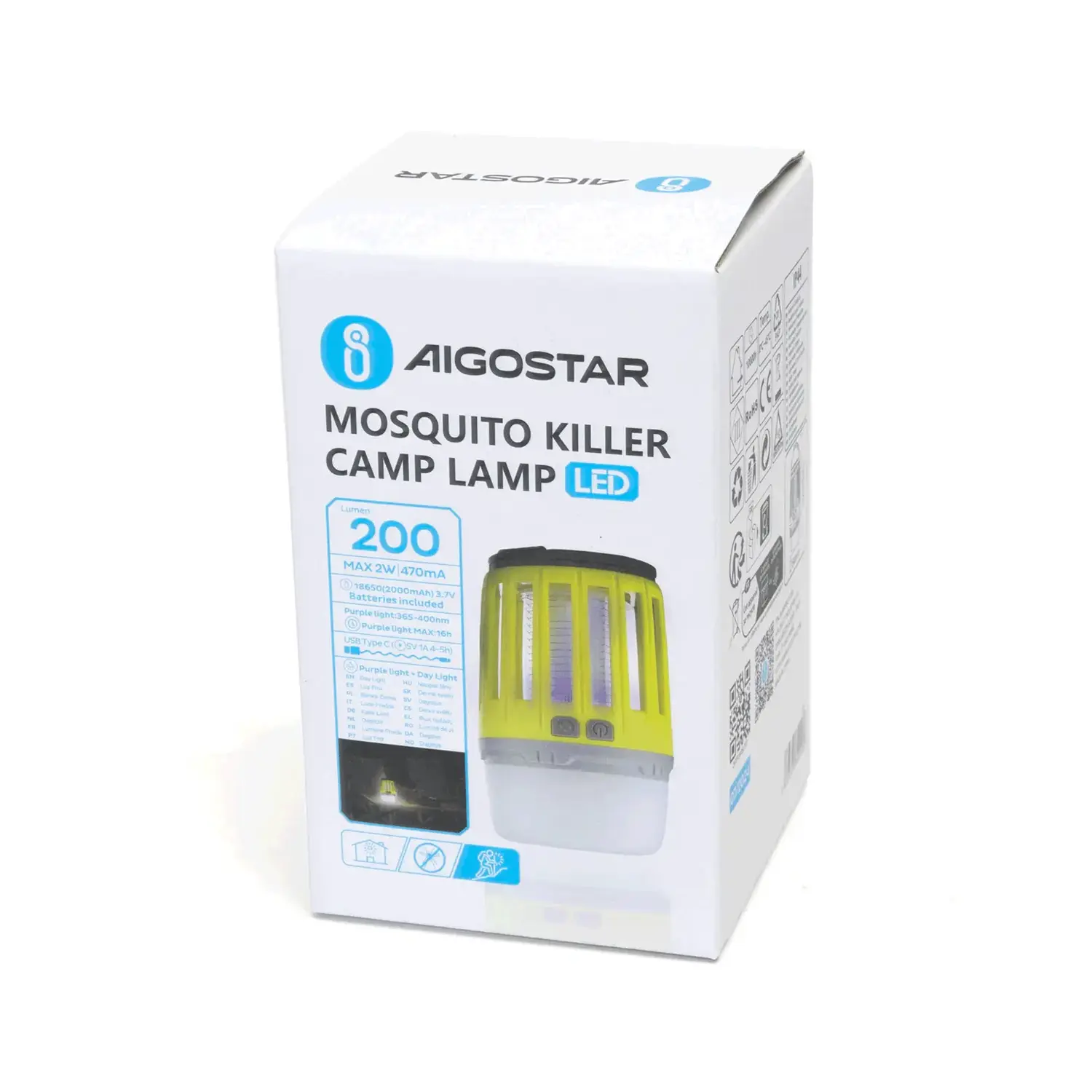 immagine Lampada da campeggio antizanzare 200 lm luce viola + luce rossa + luce bianca ricarica USB verde