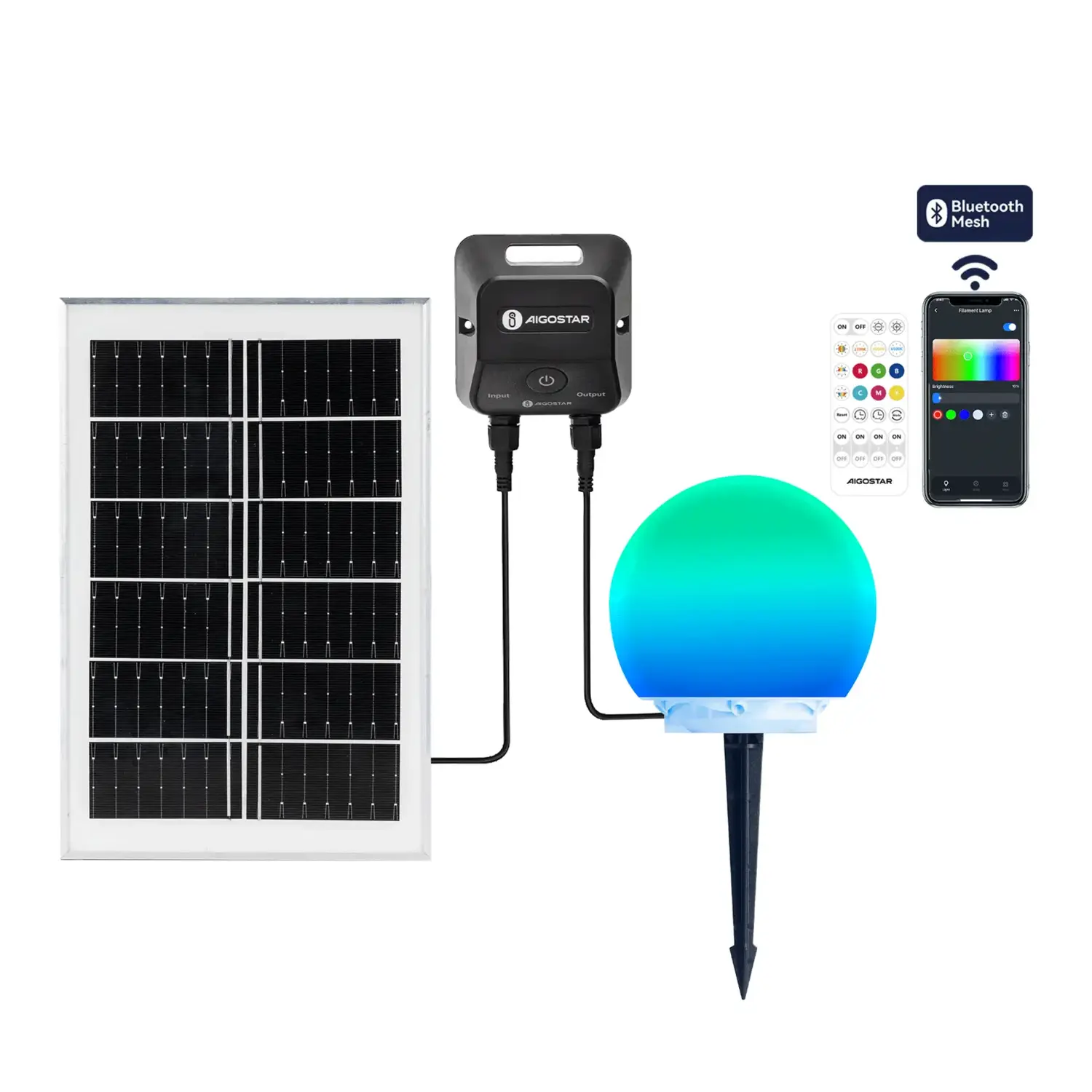 immagine del prodotto Lampada da giardino con picchetto solare smart Mirage con rete Bluetooth, 20W RGBCCT