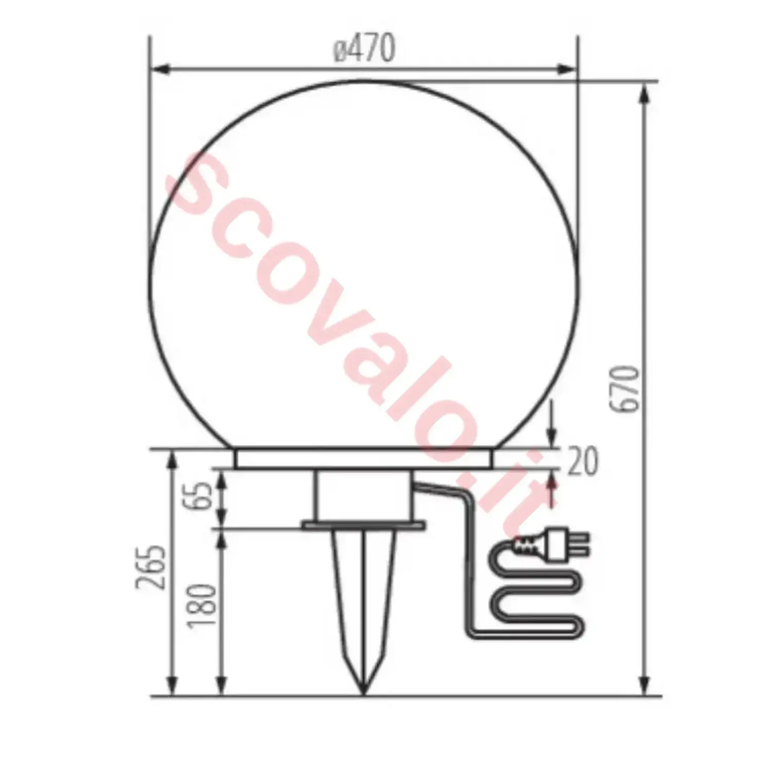 immagine lampada da giardino globo con picchetto e27 470 mm