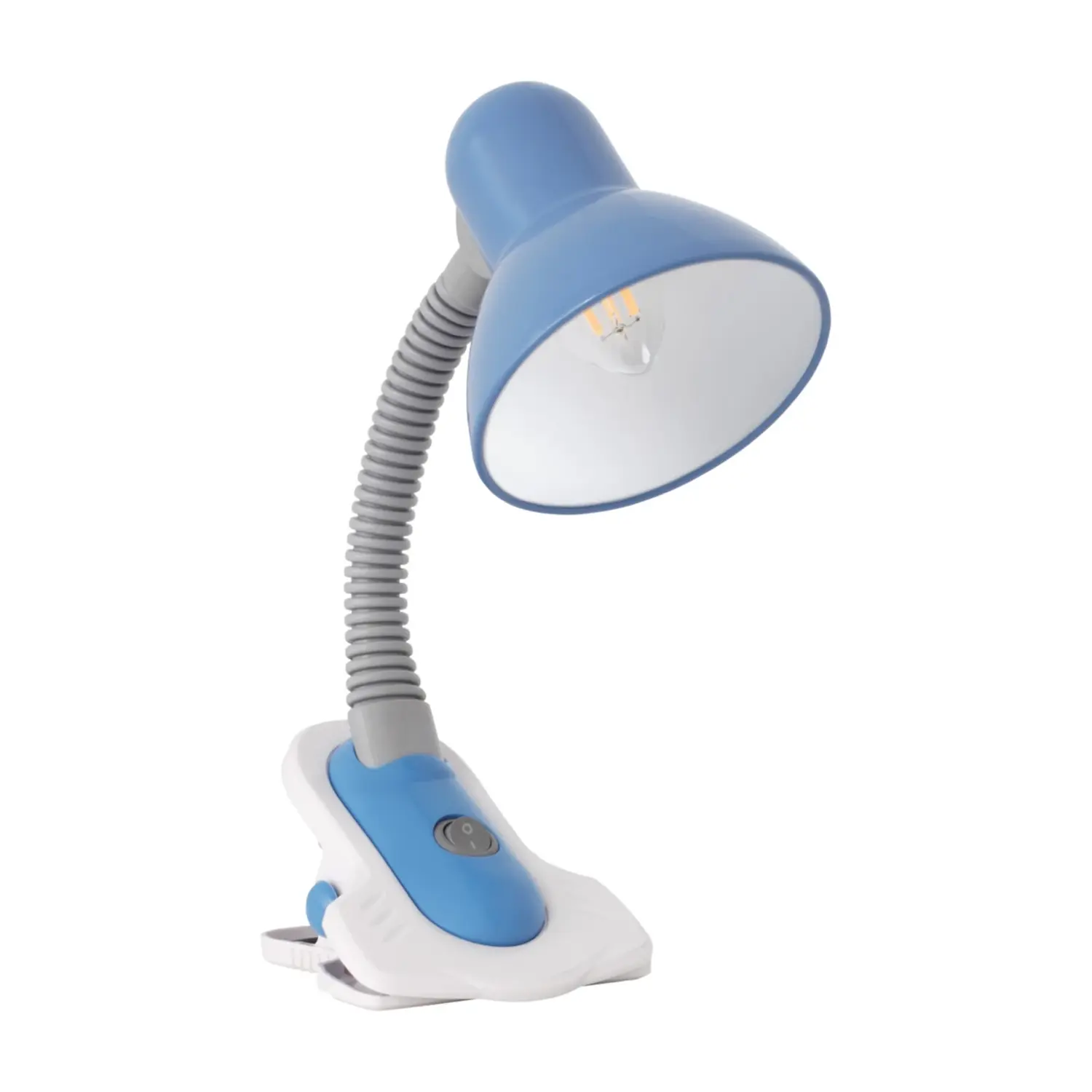 immagine lampada da scrivania con pinza snodabile 230v e27 blu