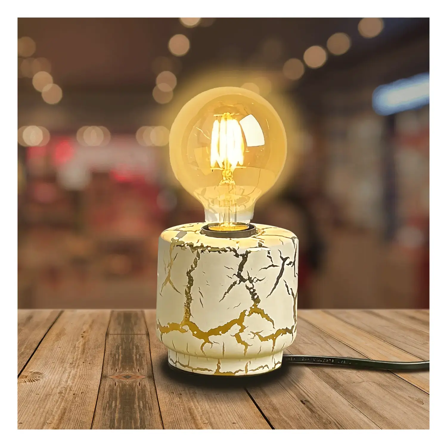 immagine Lampada da tavolo E27 motivo finto marmo, cilindrica