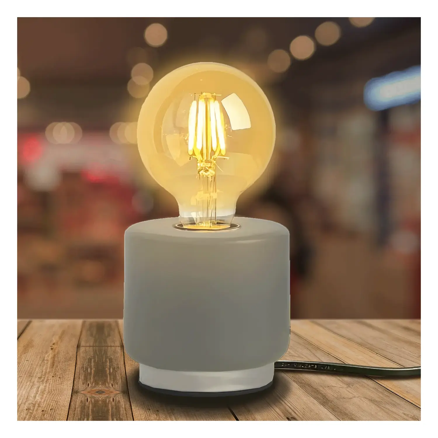 immagine Lampada da tavolo, lampadina non inclusa, E27, grigio e argento, cilindrica