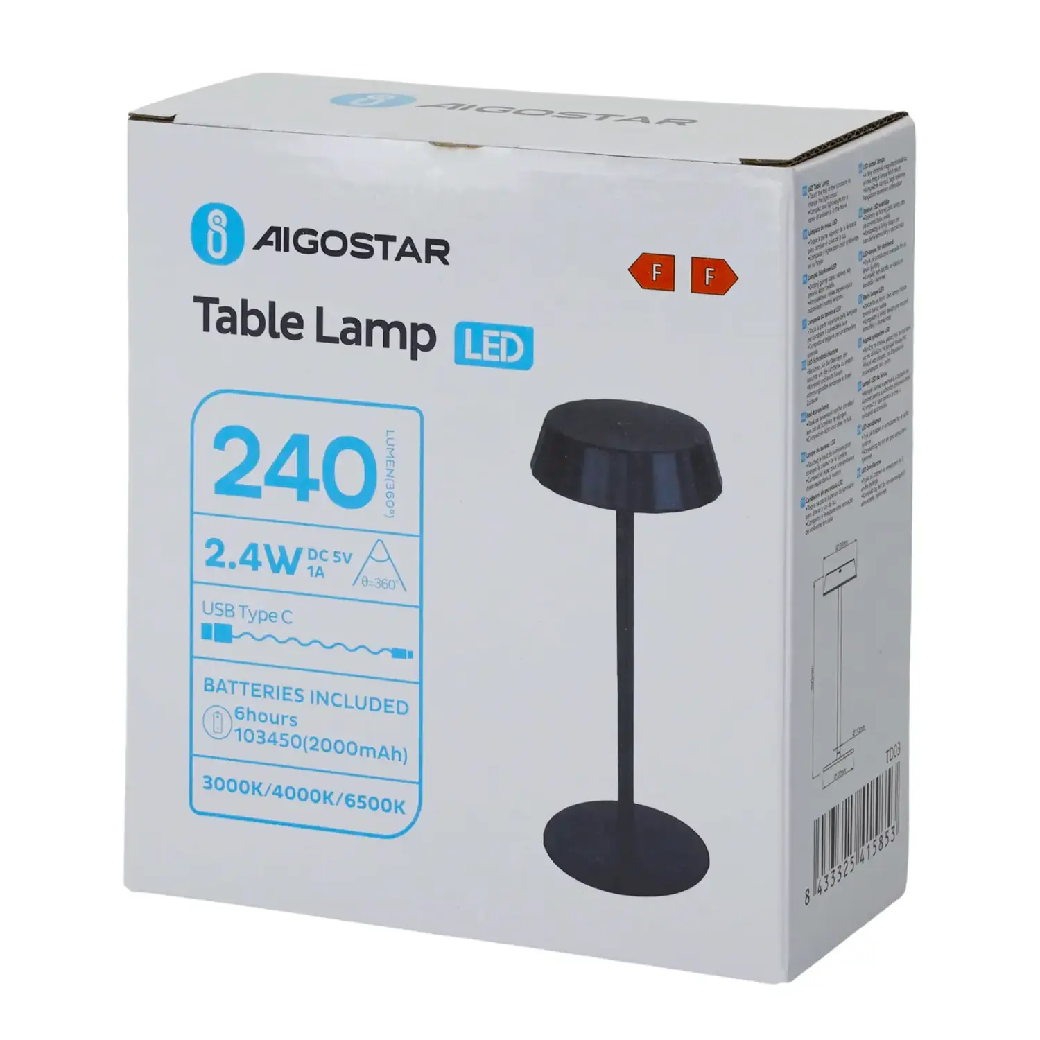 immagine Lampada da tavolo LED Ambient 2.4W IP20 ricaricabile touch nero