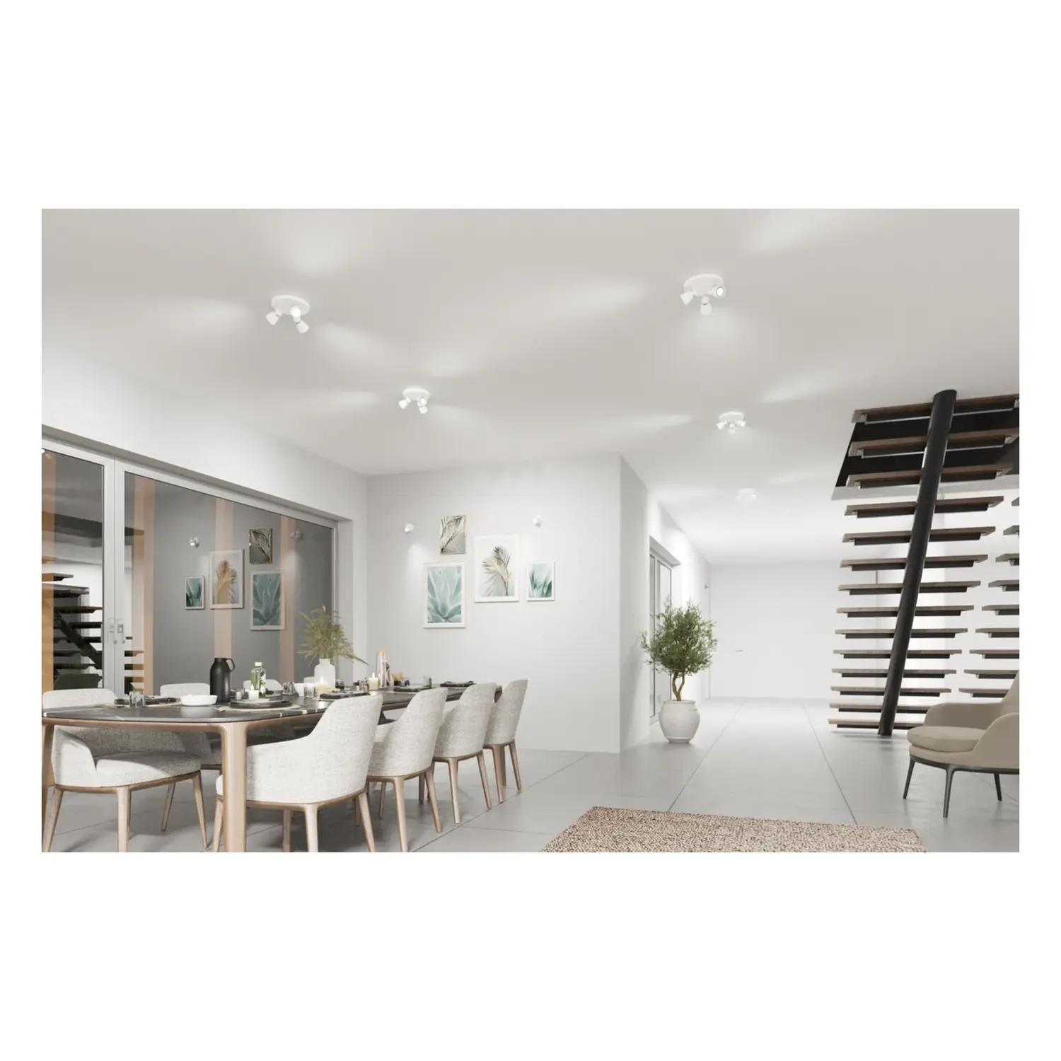 immagine lampada faretto parete soffitto enali gu10 bianco 3 luci tondo orientabile