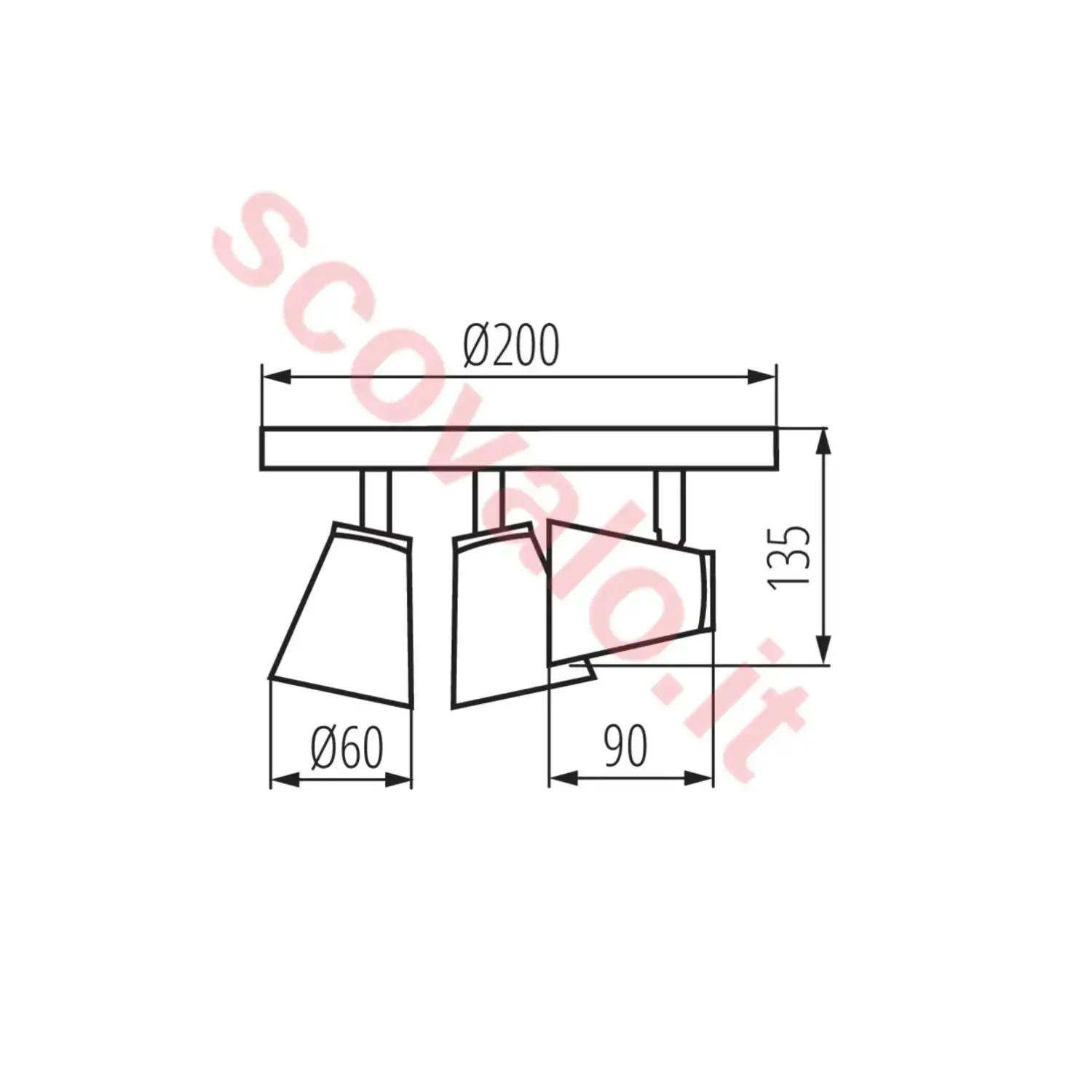 immagine lampada faretto parete soffitto enali nero 3 luci tondo orientabile