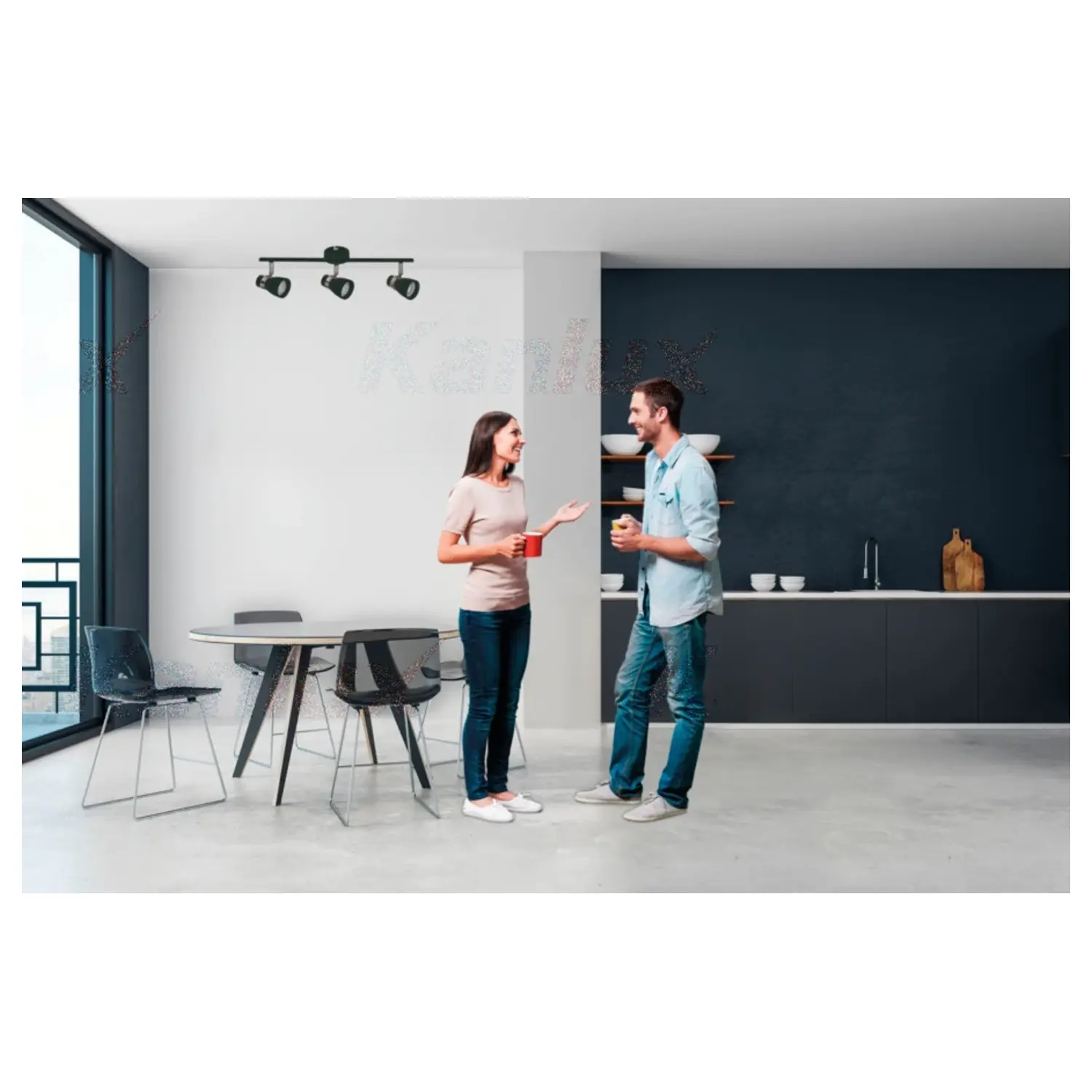 immagine lampada faretto parete soffitto enali gu10 nero 3 luci orientabile
