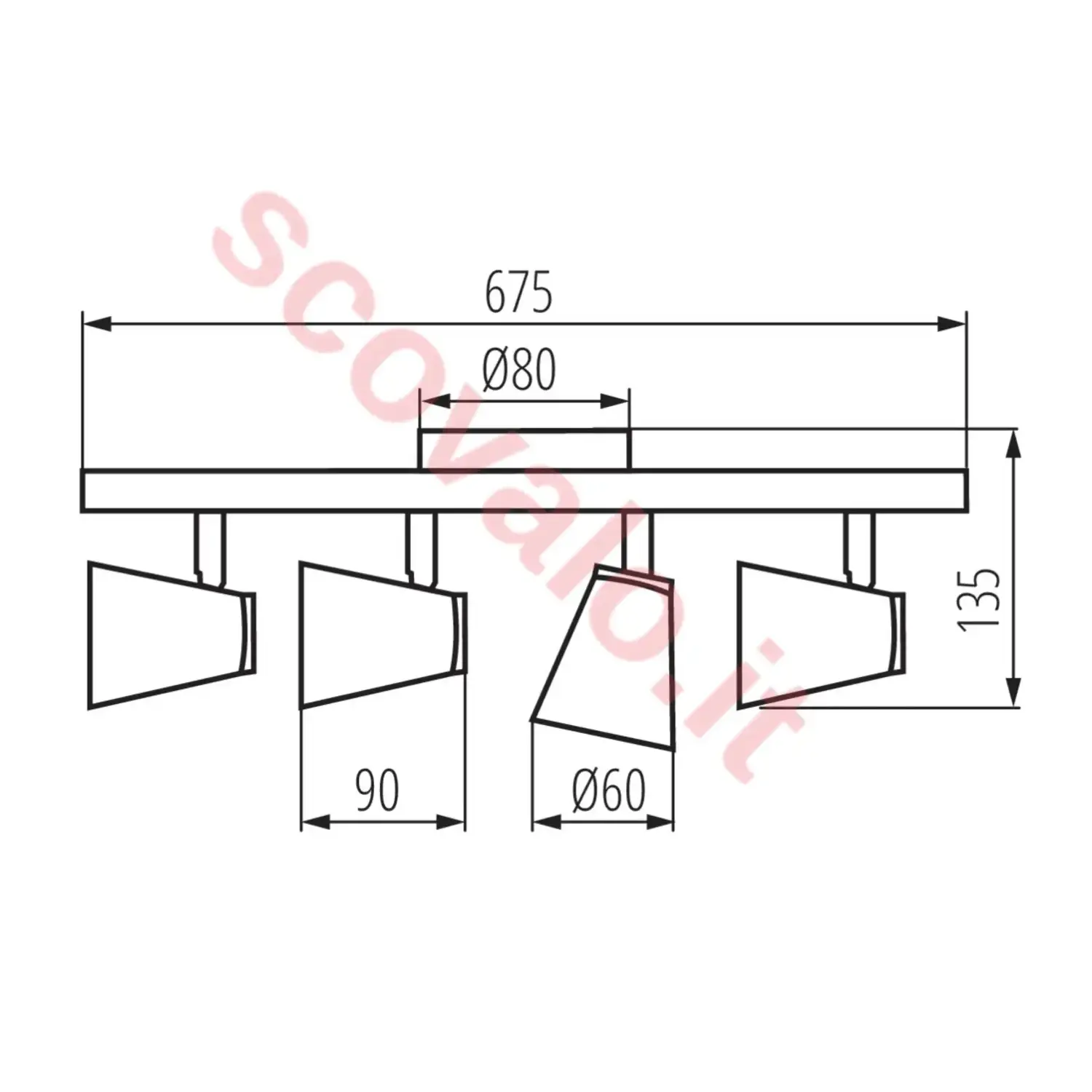 immagine lampada faretto parete soffitto enali nero 4 luci orientabile