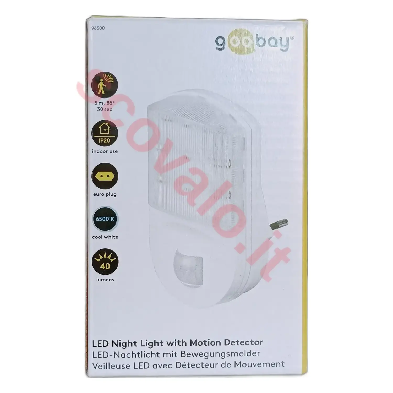 immagine lampada led luce notturna con sensore di movimento crepuscolare spina bianco freddo