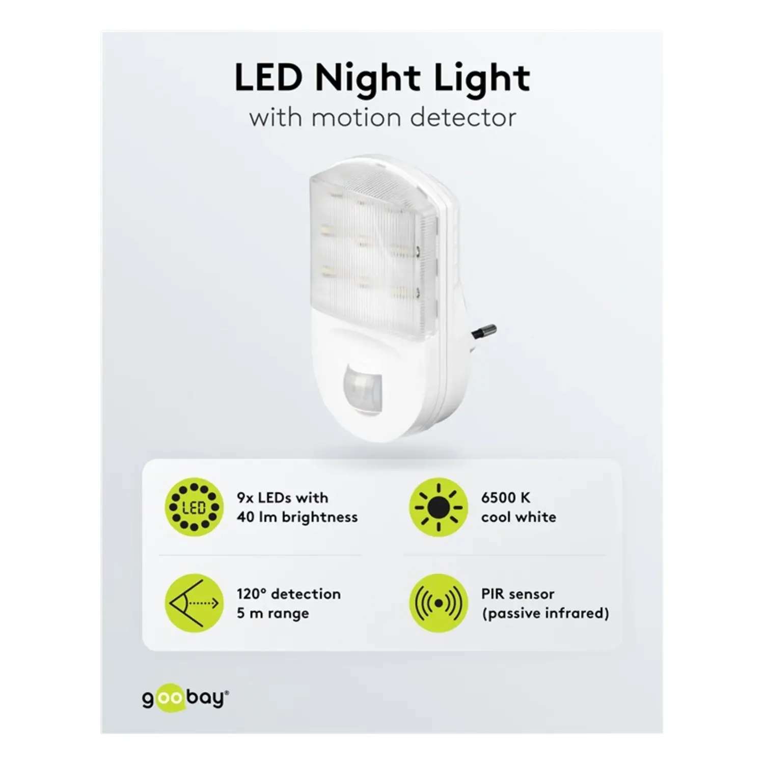 immagine Lampada LED Notturna Goobay con Sensore Movimento PIR 6500K Bianco Freddo